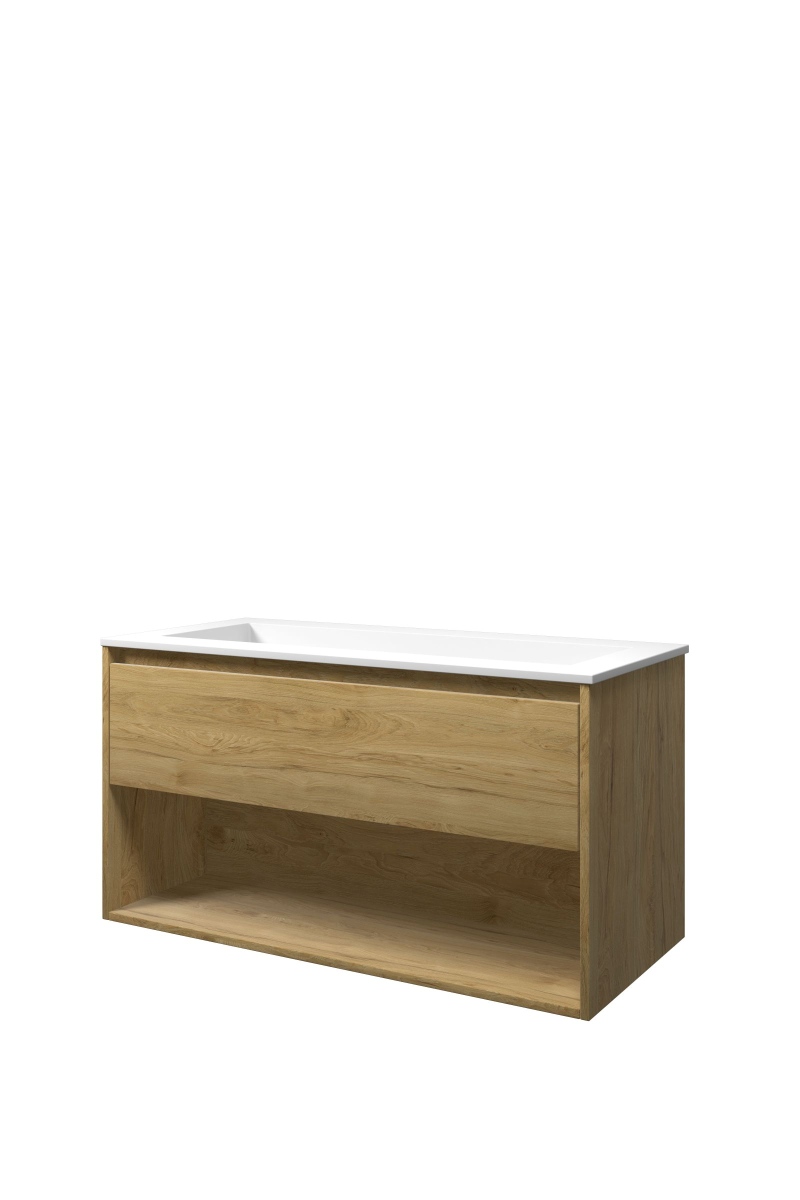 Proline set polystone Elegant wast. z. krgt. en onderk. met schap AMWA1000IO Ideal oak/Mat wit H540xB1000xD460