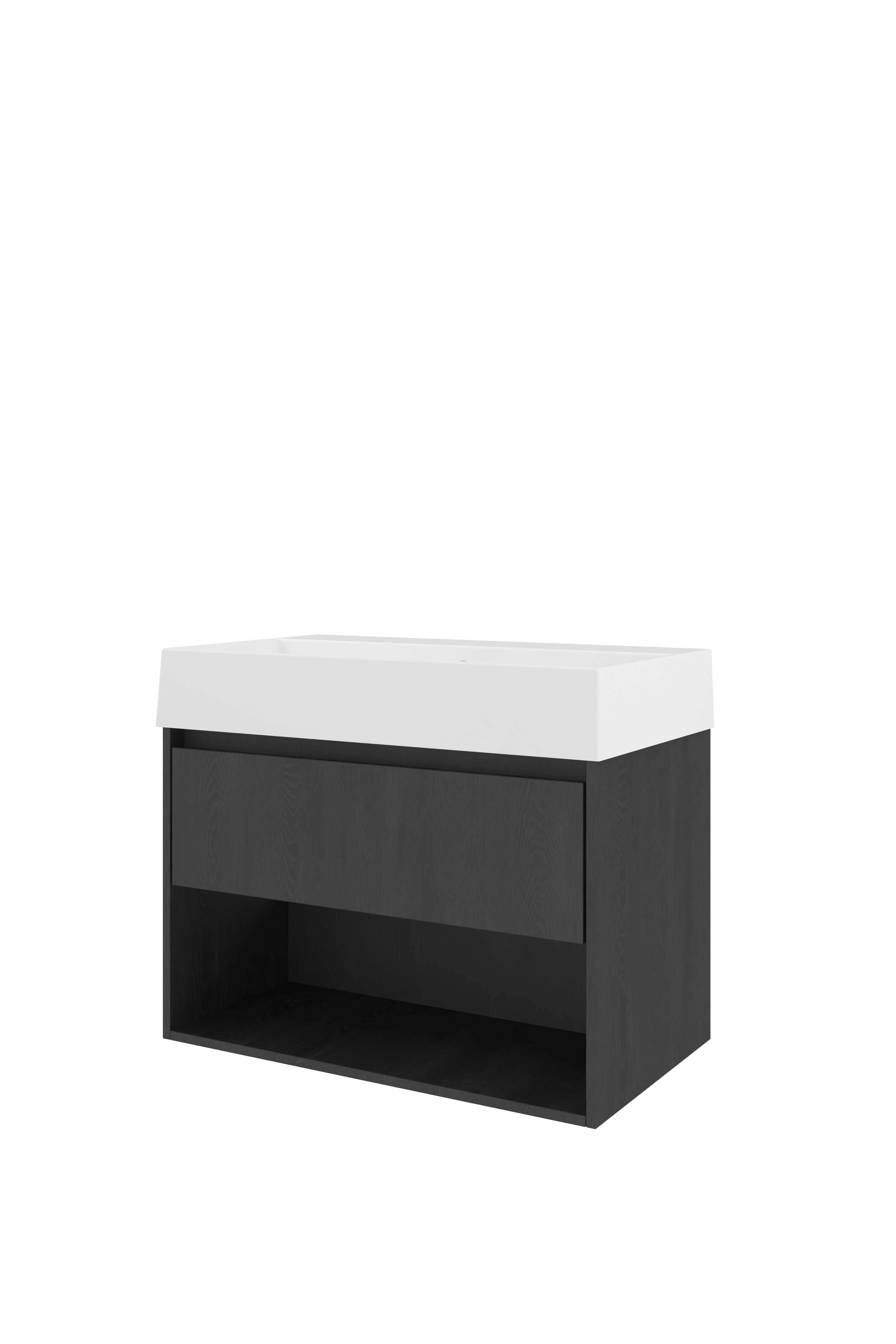 Proline Set porselein Loft wast. z. krgt. en onderkast met schap ZGWA800BO Black oak/Glans wit 800x460x650
