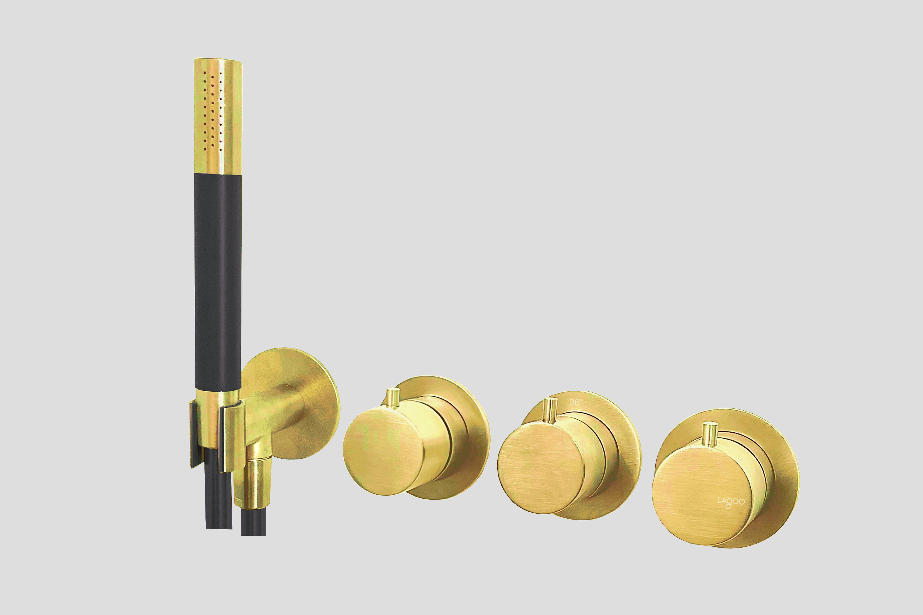 Lagoo inbouw douche/bad thermostaat Tripple7 met 3-weg omstel  + handdouche G2277BB Brushed Brass PVD