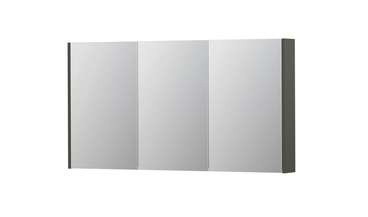 INK SPK2 spiegelkast m. 3 dubbelzijdige spiegeldeuren en stop/schak. 1105475 mat beton groen H730xB1400xD140