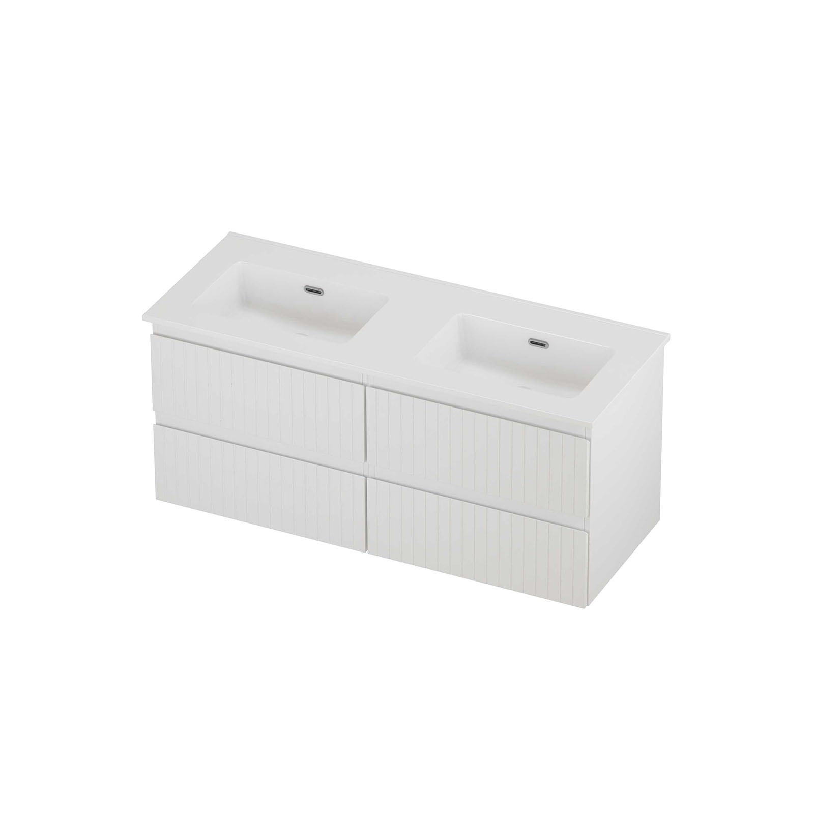 Proline Set porselein Elegant wast. dubbel z. kr.gaten en onderkast 4 laden sym. gefr. TGWD2x600MW Mat wit/Glans wit 1200x460x540