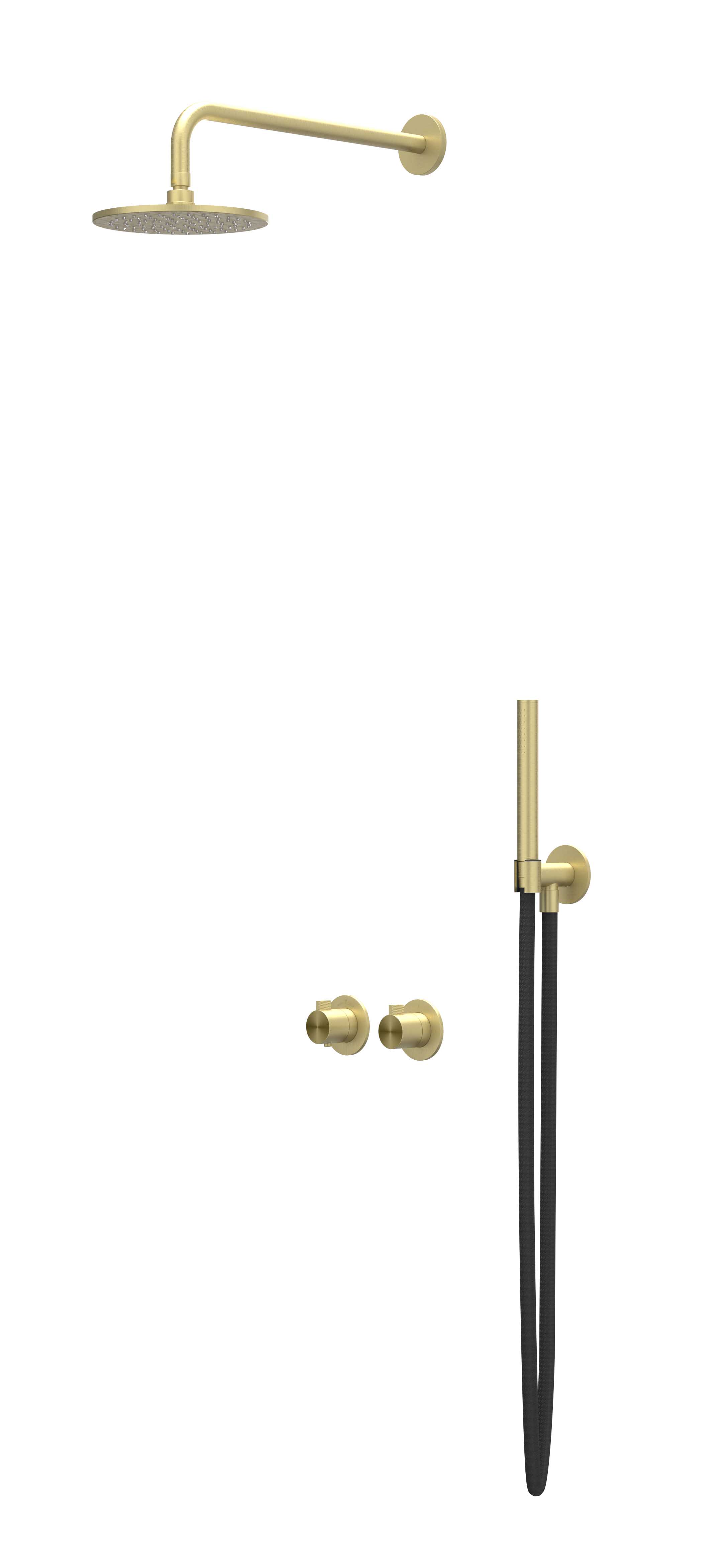 IVY Tribe set 2-weg st.omst. pl.b. 30cm R30cm houder m. uitl. slang 150cm + staaf CST3EXIMPACCA RVS316 geborsteld mat goud PVD