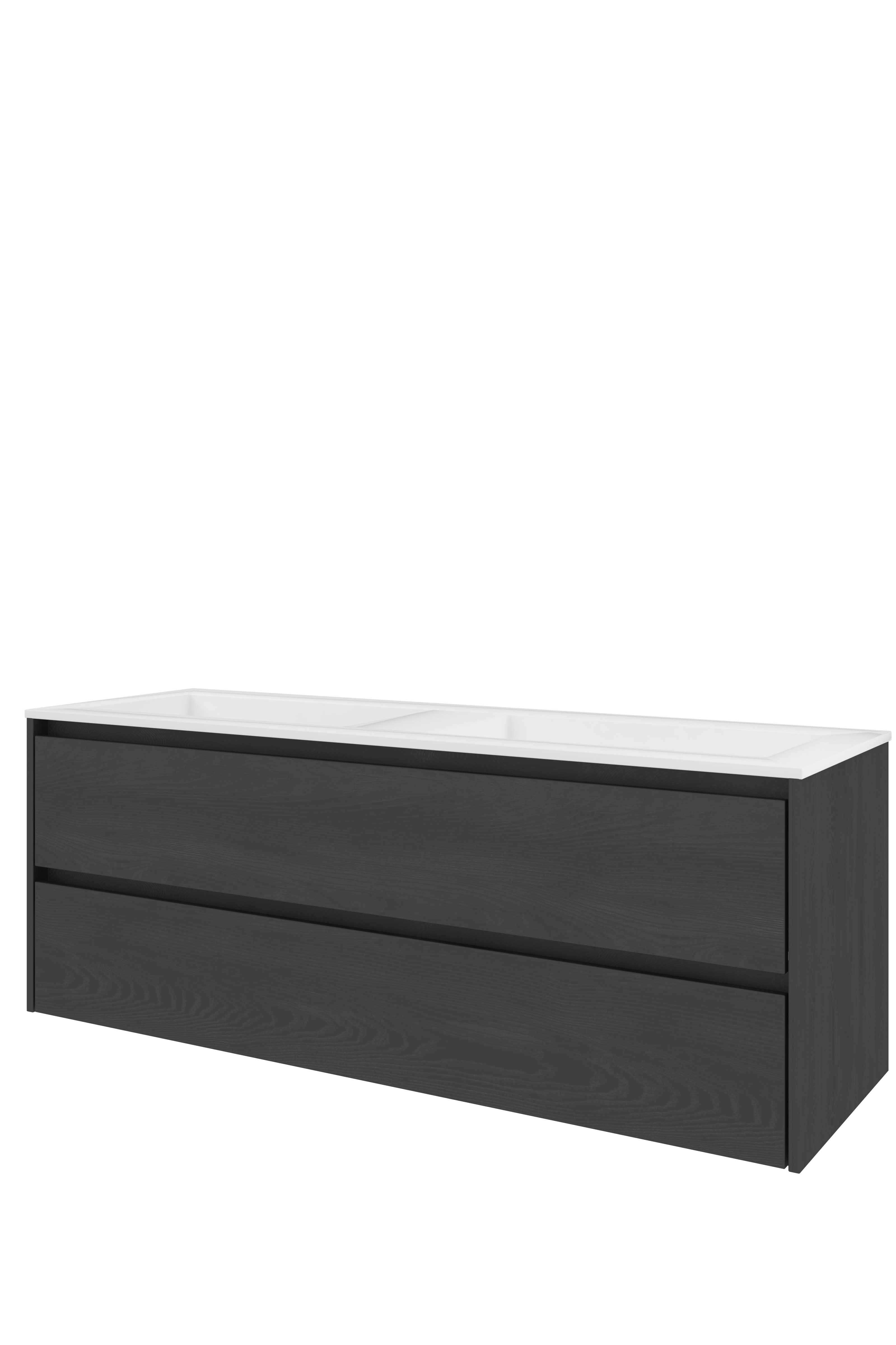 Proline Set polystone Elegant wast. z. kr.gaten en onderkast sym. AGWB1400BO Black oak/Glans wit 1400x460x540