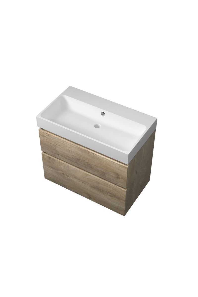 Proline set polystone Loft wast. z. krgt. en onderk. a-sym. PMWC800RO Raw oak/Mat wit H700xB800xD460