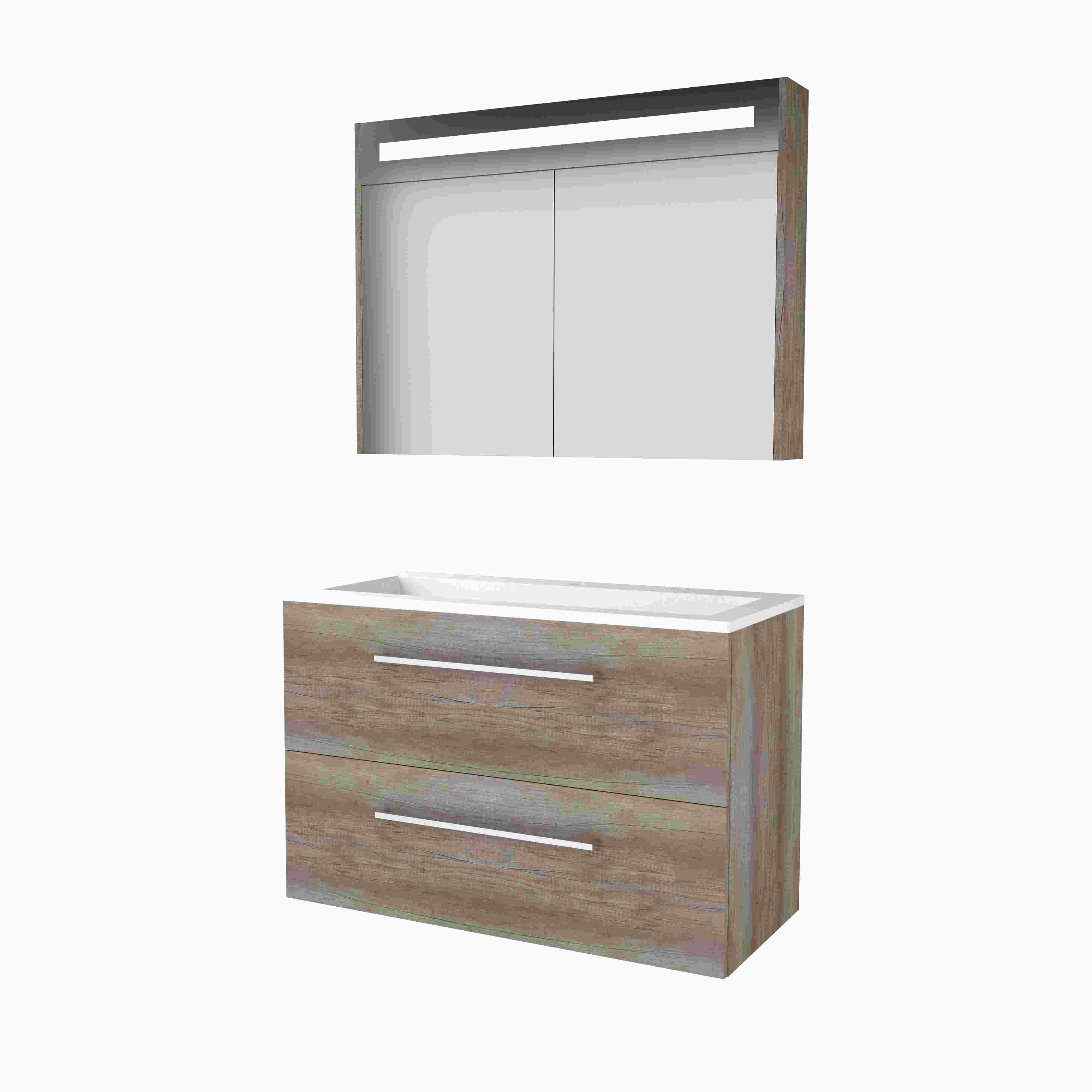 Basic Premium 46 set 100x46cm met gr. 2 la Acryl wast. 1 krgt. incl. kast m. verl. P46GR100A1SO Scotch Oak