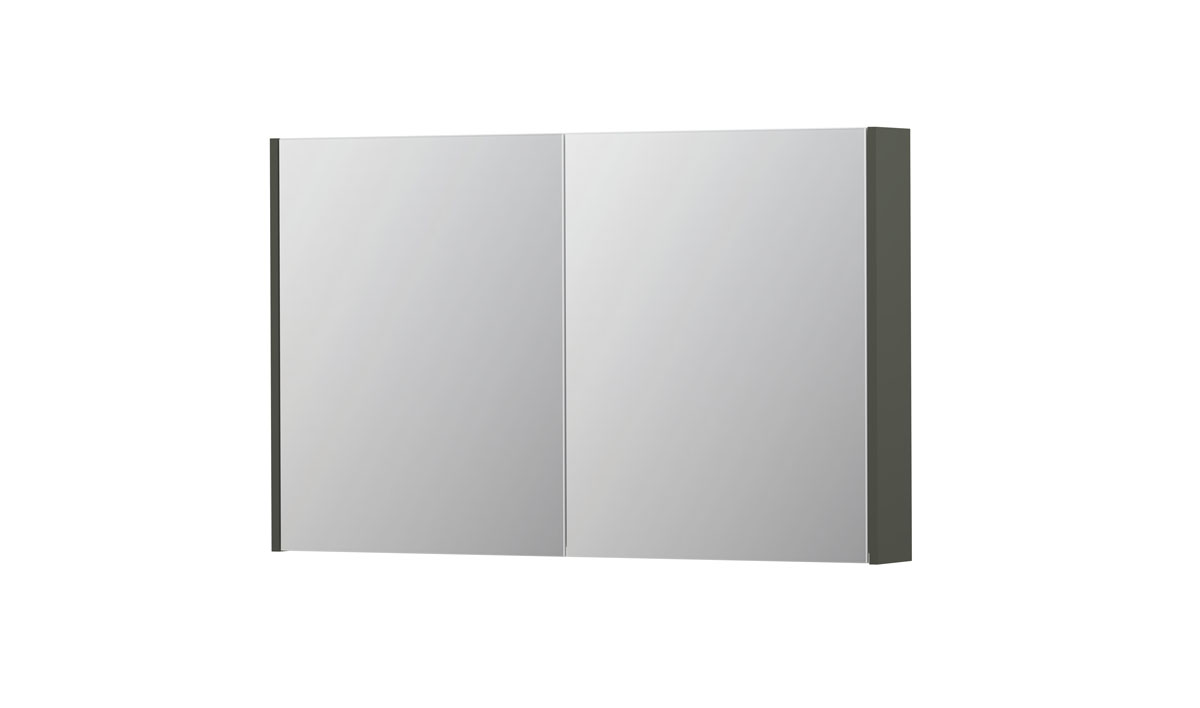 INK SPK2 spiegelkast m. 2 dubbelzijdige spiegeldeuren en stop/schak. 1105375 mat beton groen H730xB1200xD140