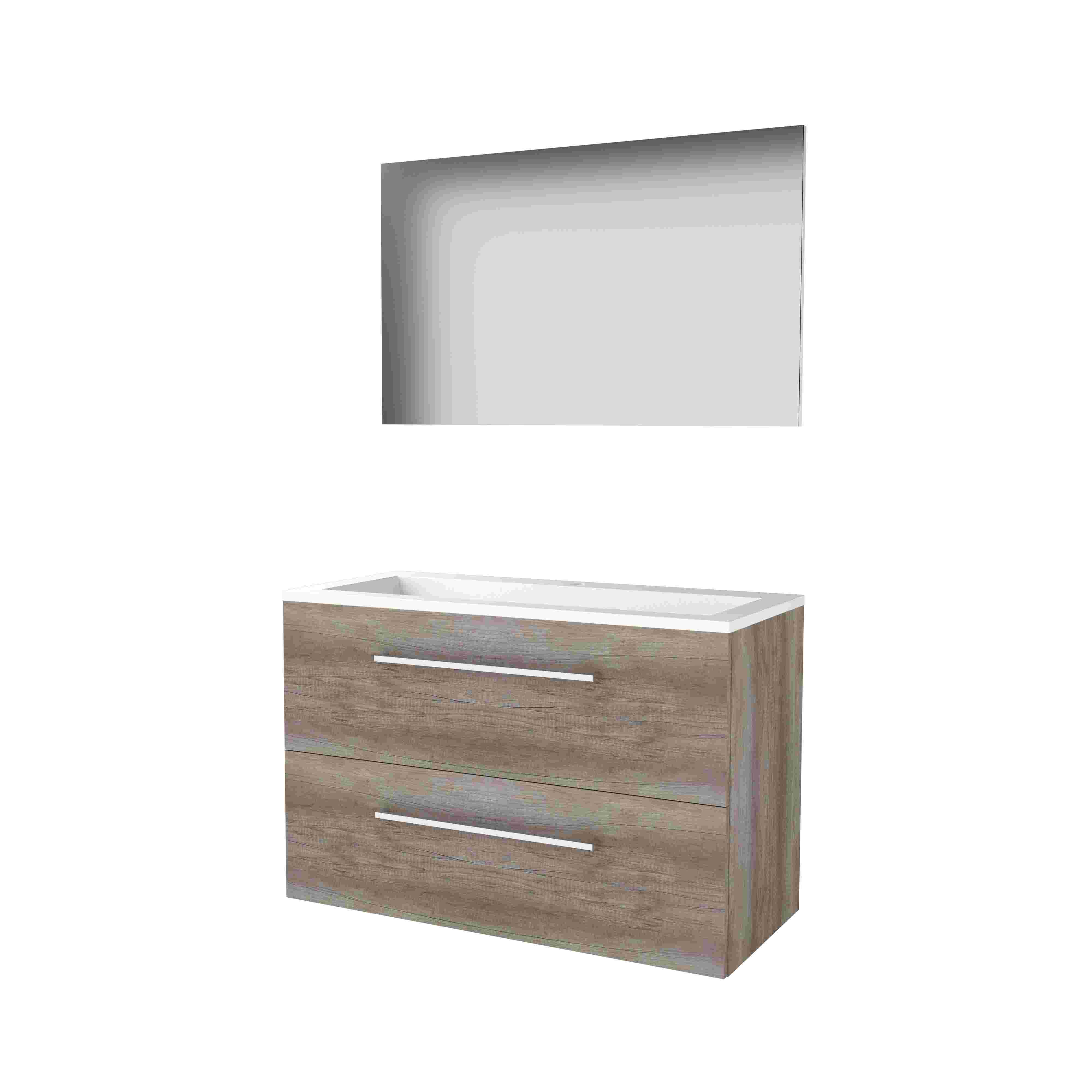 Basic Basic 46 set 100x46cm met gr. 2 la Acryl wast. 1 krgt. incl. spiegel B46GR100A1SO Scotch Oak