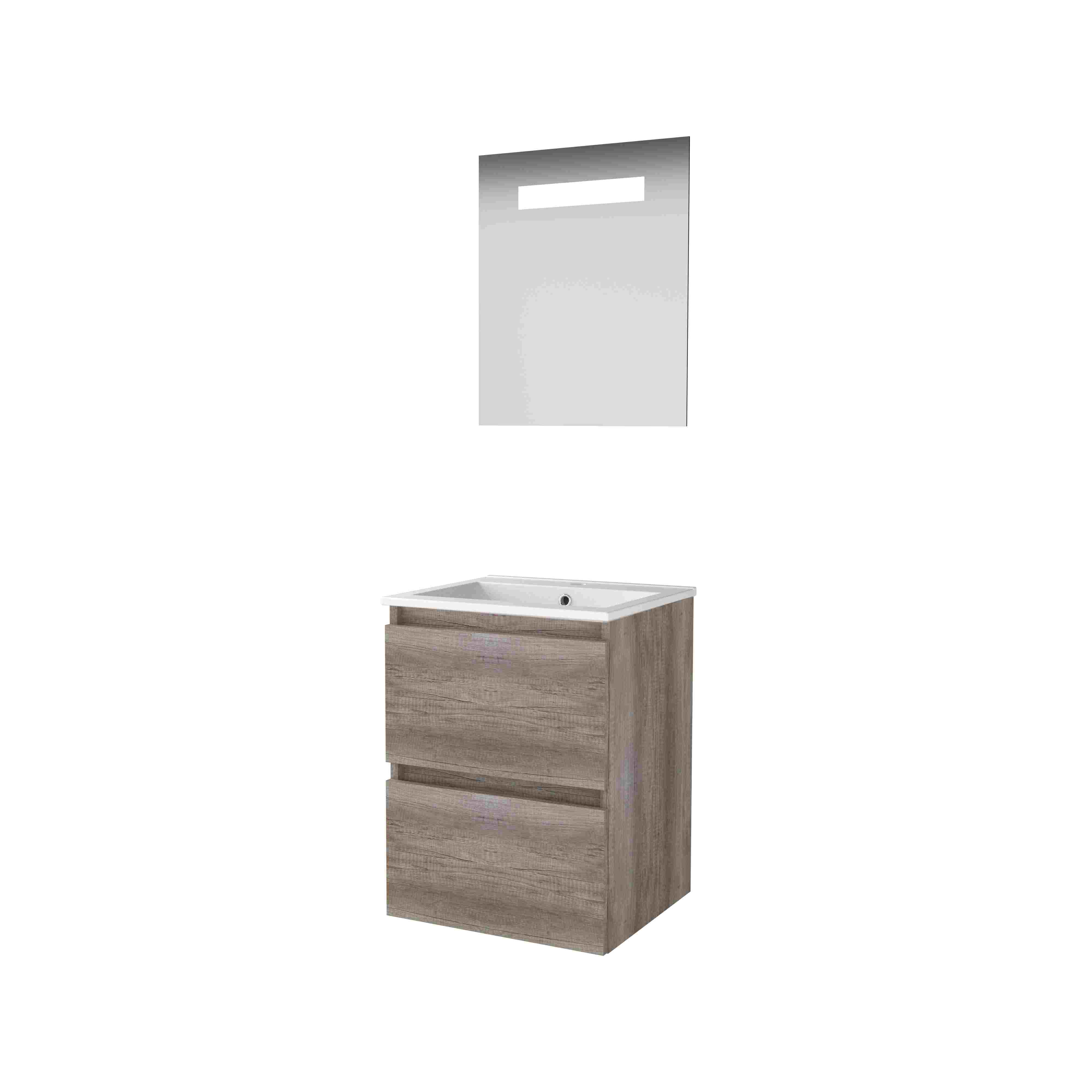 Basic Economic 46 set 50x46cm greepl. 2 la keram. wast. 1 krgt. incl. spiegel m. verl. E46GL50PSO Scotch Oak