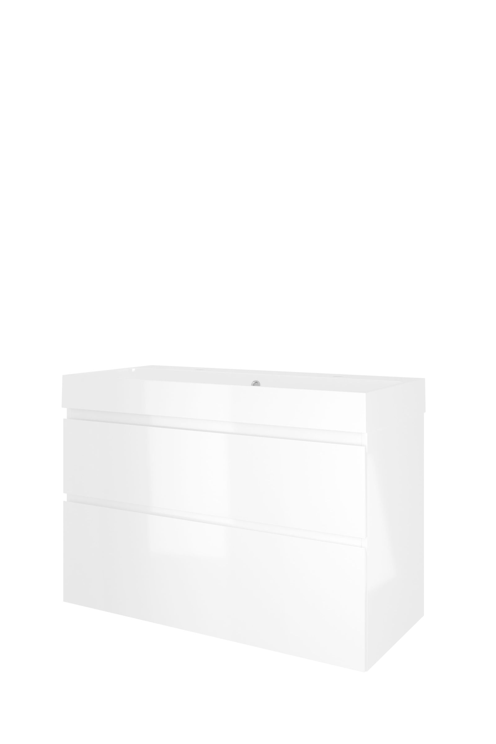 Proline set polystone Loft wast. met 2 krgt. en onderk. a-sym. PGWC1002GW Glans wit/Glans wit H700xB1000xD460