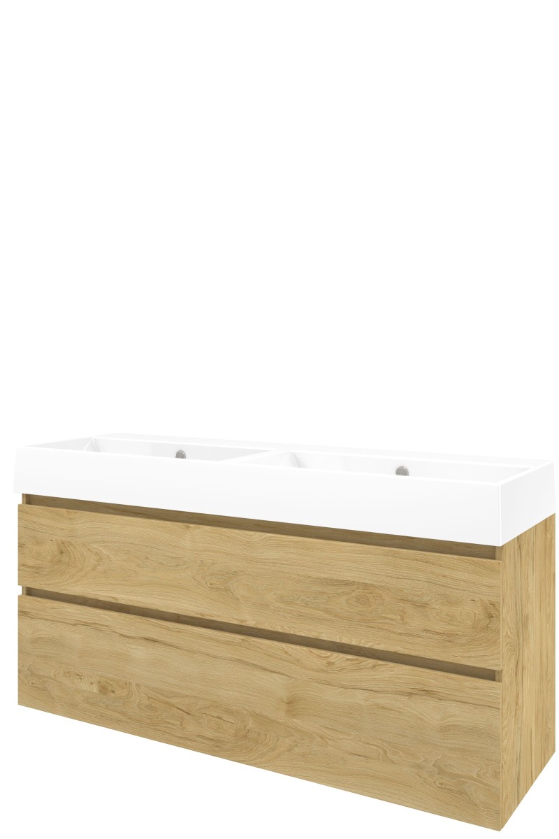 Proline porselein Loft wast. zonder krgt. + onderk. a-symm. H700xB1400xD460 Ideal oak/Glans wit / 1817492