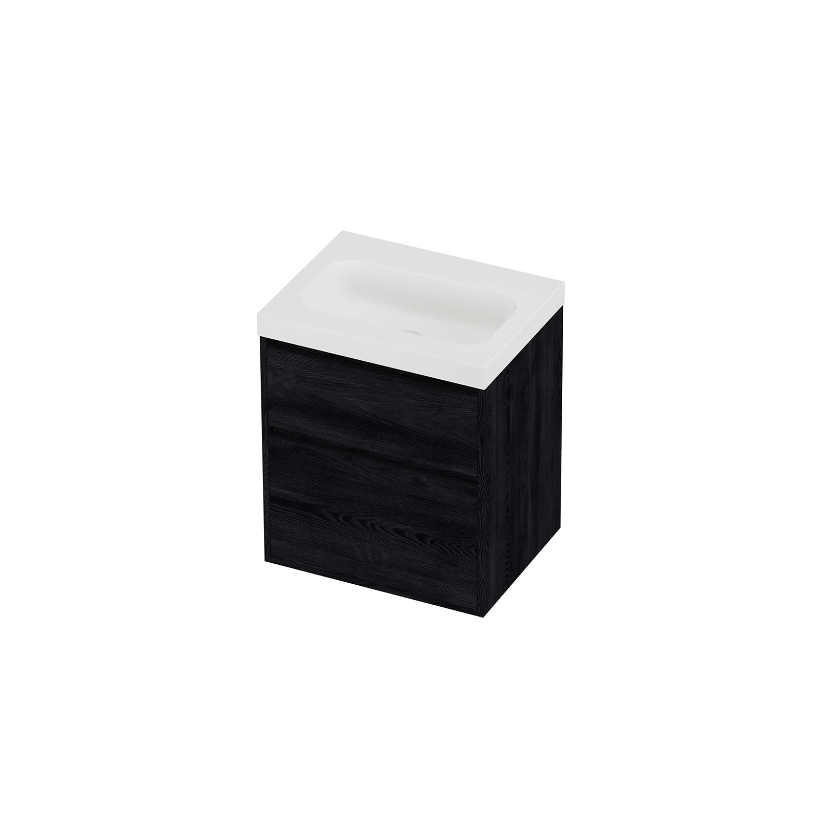 Proline Set polystone Mezza wast. z. krgt. en onderk. greepl. 2 la a-sym. in kader HMWG600BO Matt White/Black oak 60x46x73
