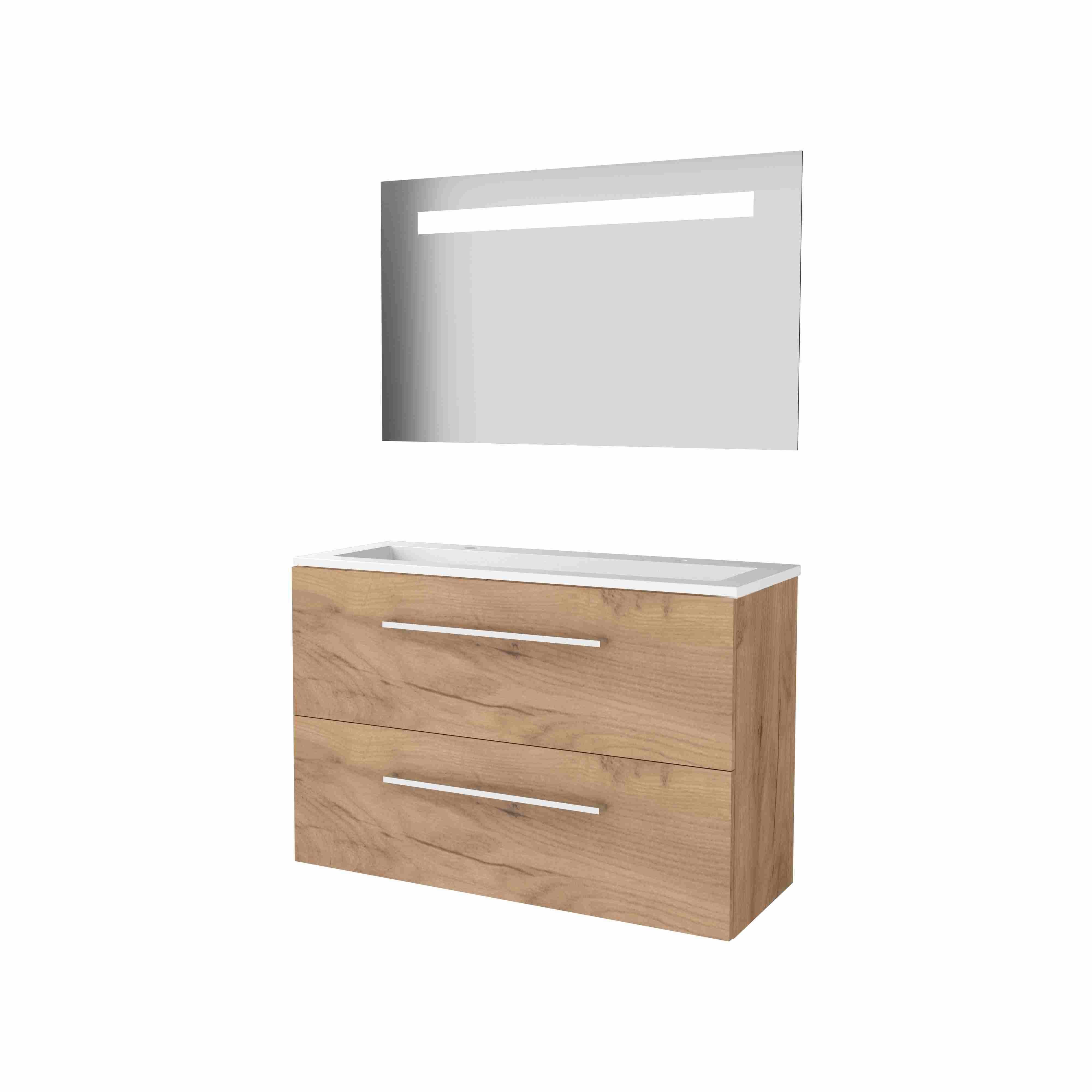 Basic Economic 39 set 100x39cm met gr. 2 la Acryl wast. 2 krgt incl. spiegel m. verl. E39GR100A2WO Whisky Oak