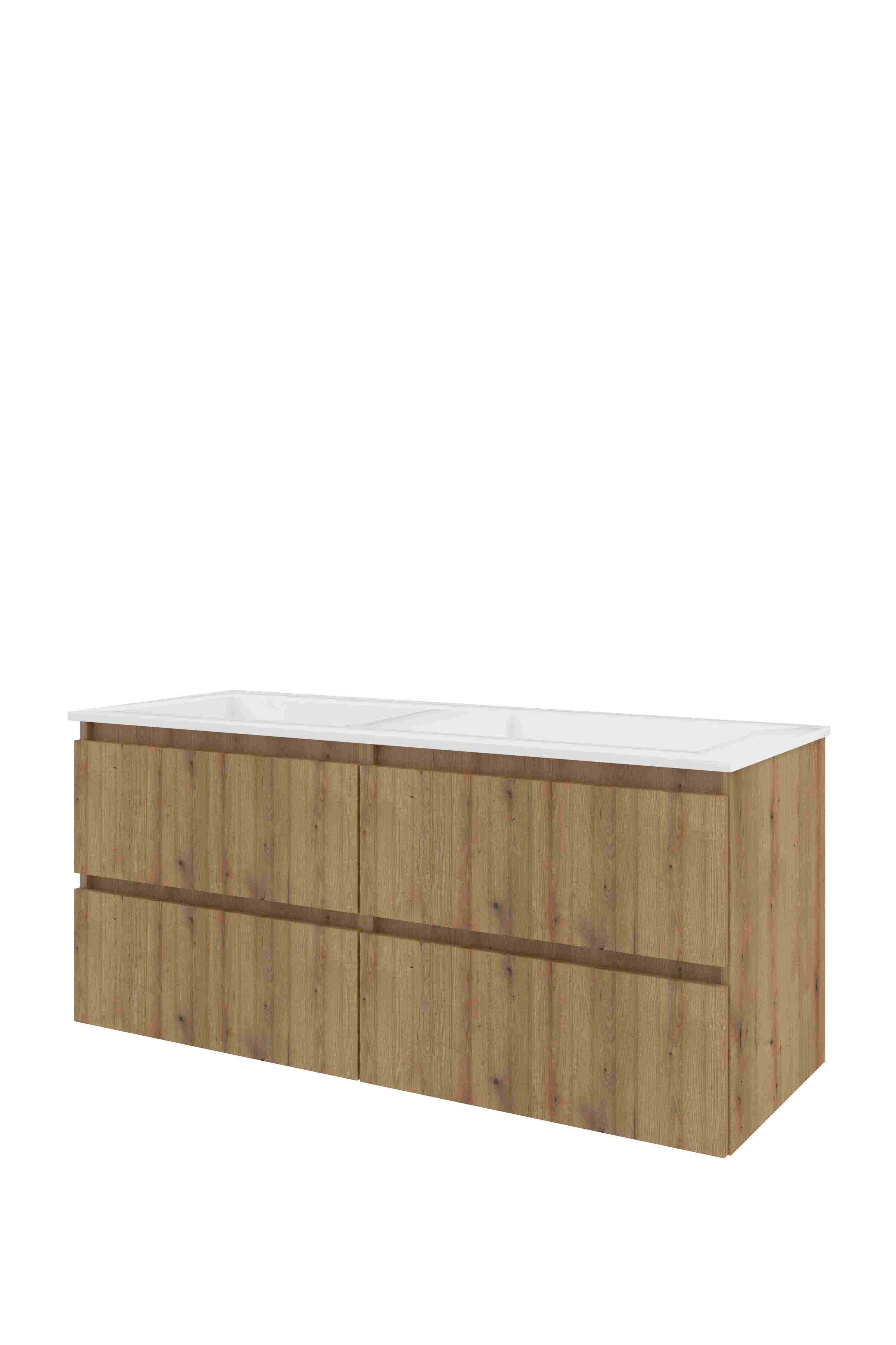 Proline Set polystone Elegant wast. z. kr.gaten en onderkast 4 laden sym. gefr. AGWD2x600UO Urban oak/Glans wit 1200x460x540