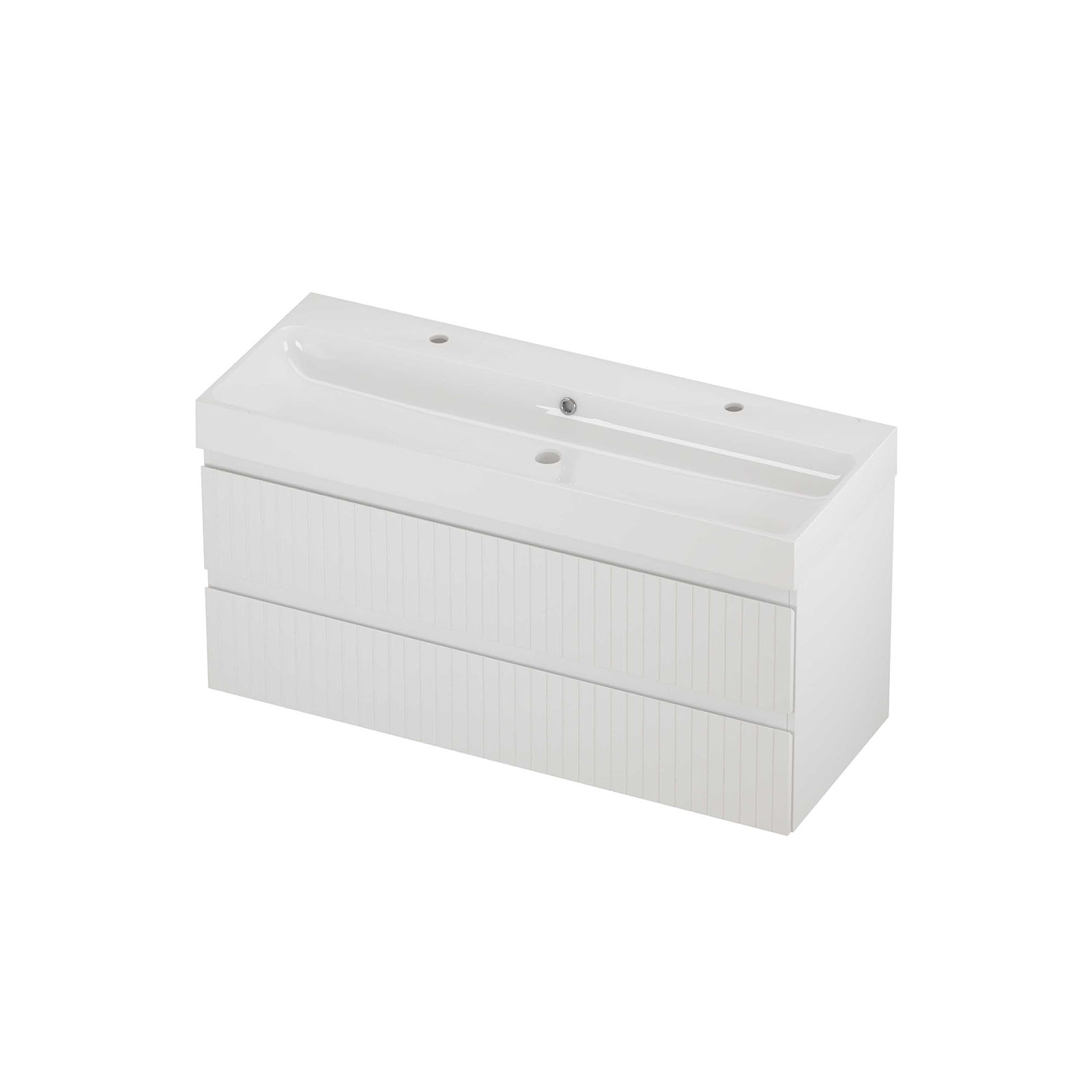 Proline Set polystone Loft wast. met 2 kr.gaten en onderkast sym. gefr. PGWD1202MW Mat wit/Glans wit 1200x460x620