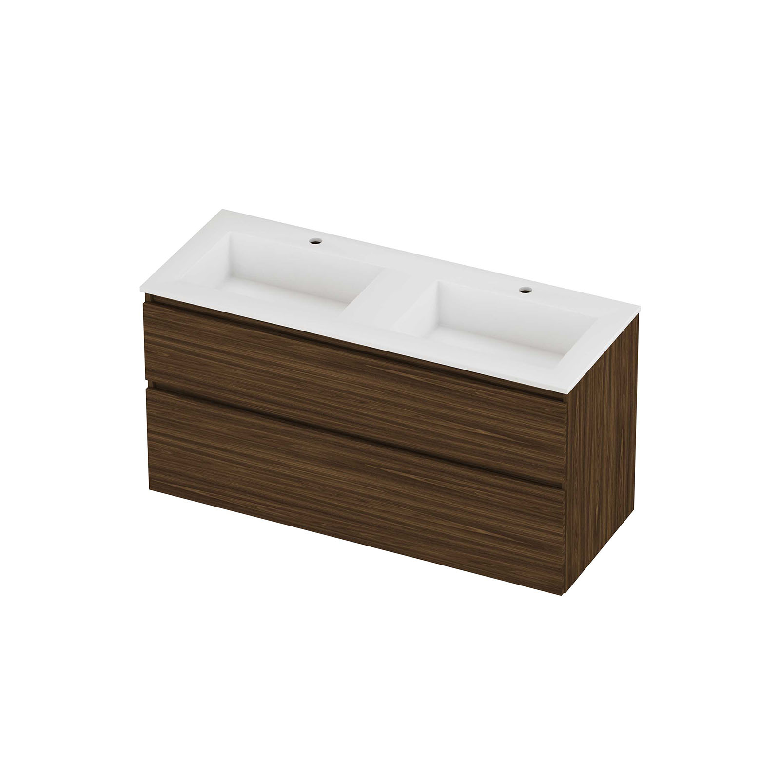 Proline set polystone Elegant wast. met 2 krgt. en onderk. a-sym. AMWC120D2CA Cabana oak/Mat wit H620xB1200xD460