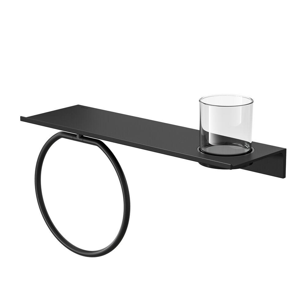 Geesa Leev Planchet 40 cm met handdoekring Zwart met glas 918204-06-400