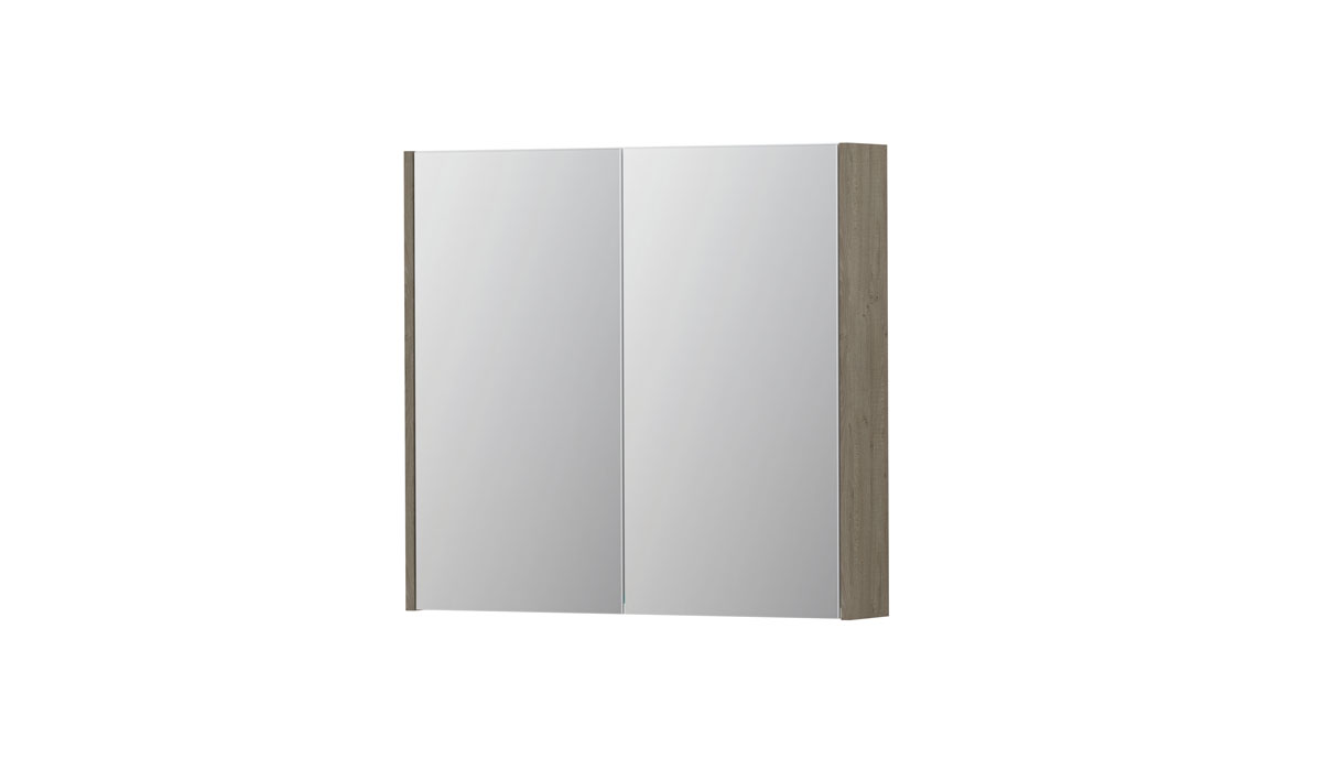 INK spiegelkast met 2 dubbelz. spiegeldeuren en stopc./schak. 1105216 Greige eiken H730xB800xD140