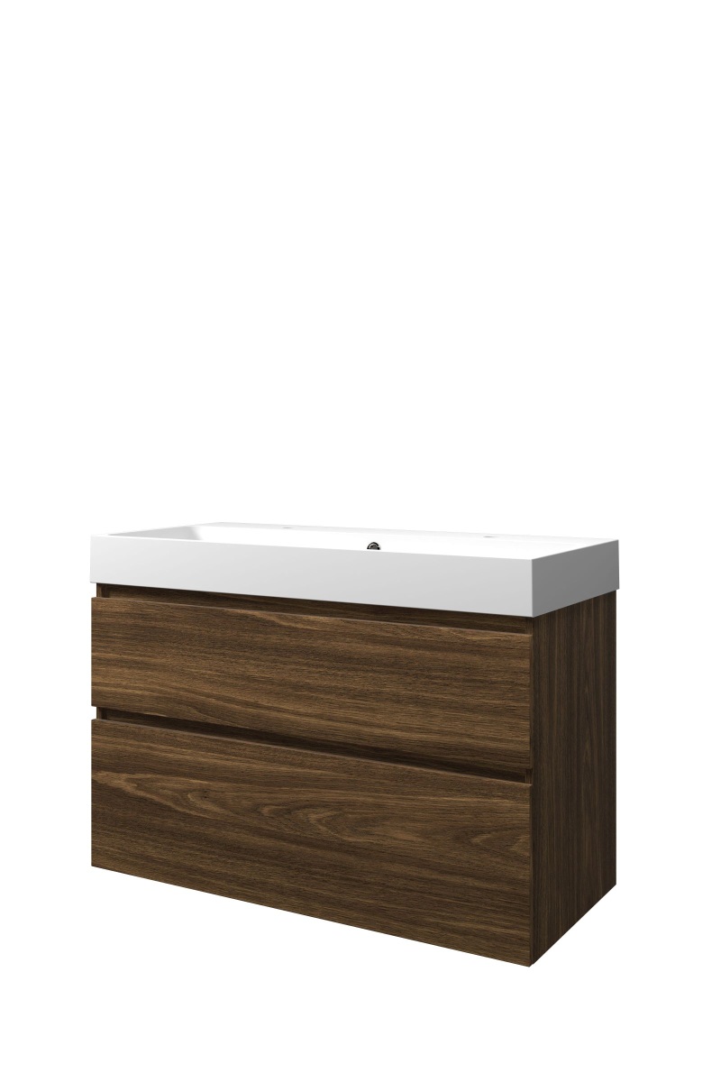 Proline set polystone Loft wast. met 2 krgt. en onderk. a-sym. PMWC1002CA Cabana oak/Mat wit H700xB1000xD460