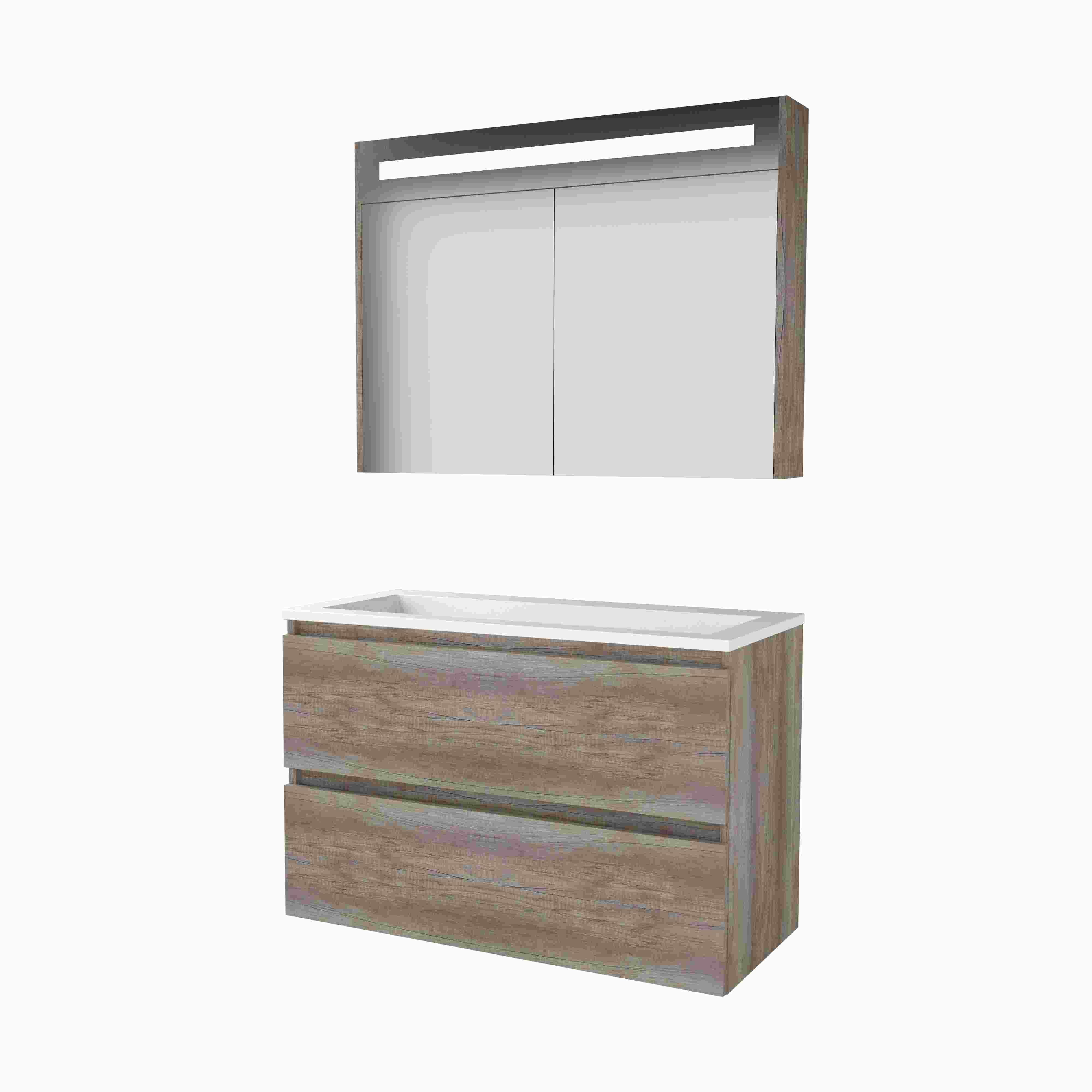 Basic Premium 46 set 100x46cm greepl. 2 la Acryl wast. 0 krgt. incl. kast m. verl. P46GL100A0SO Scotch Oak