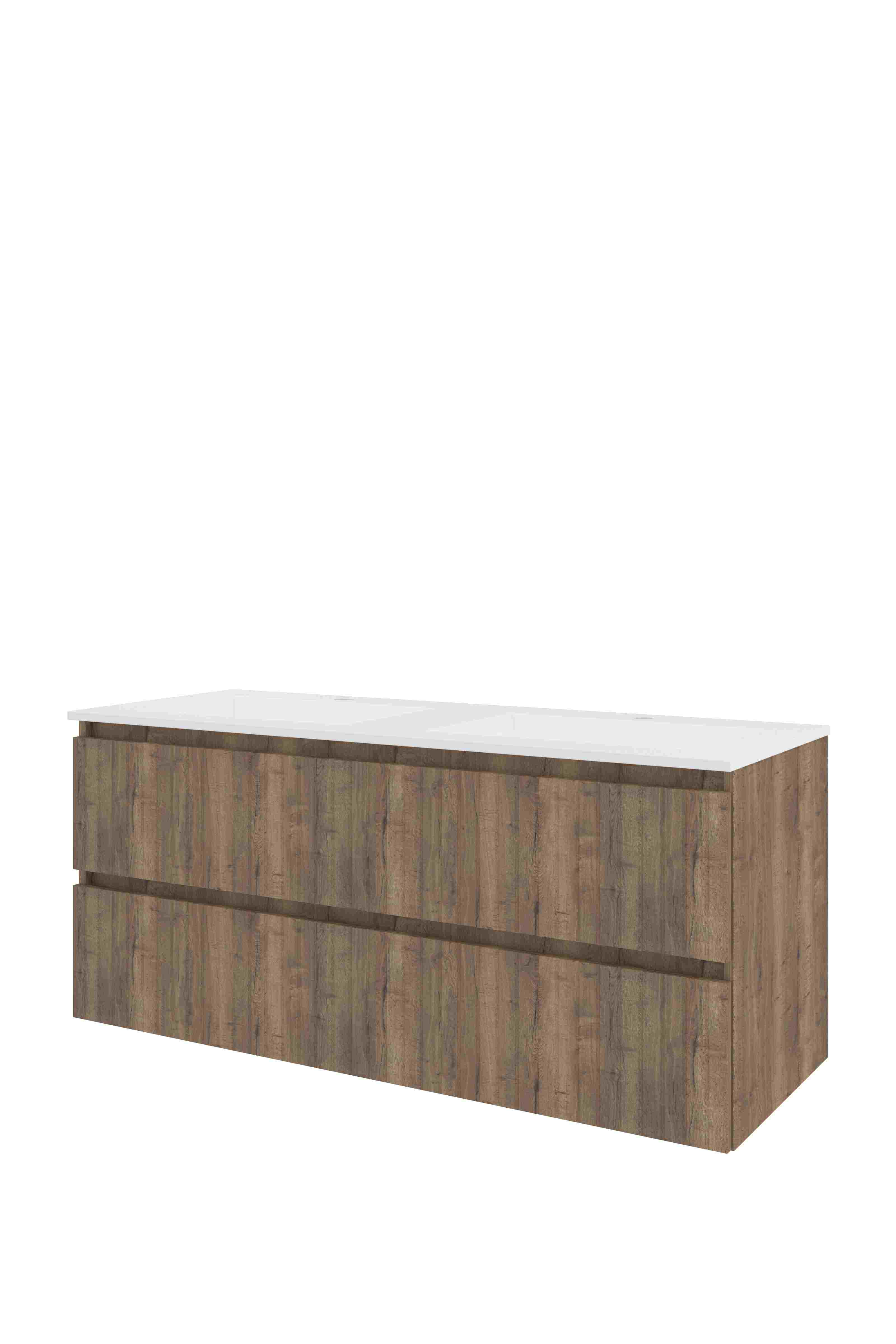 Proline Set polystone Elegant wast. met 2 kr.gaten en onderkast sym. gefr. AMWD120D2TO Terra oak/Mat wit 1200x460x540