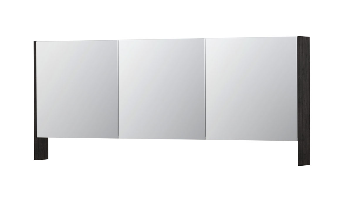 INK SPK3 spiegelkast m. dubbel gesp. 3 deuren icm open planchet en stop/schak. 1110415 Houtskool eiken H740xB1800xD140