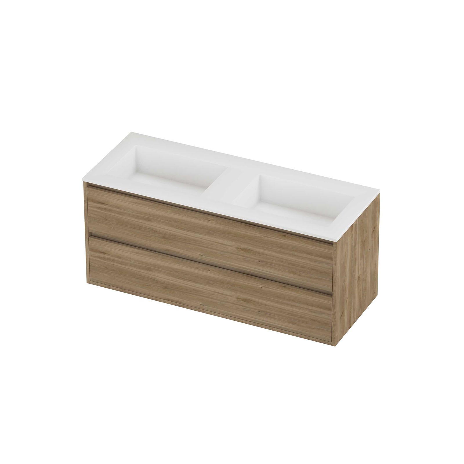 Proline Set polystone Elegant wast. dub. wasbak z. krgt. en onderk. greepl. 2 la sym. in kader AMWE120D0CO Matt White/Cider oak 120x46x54