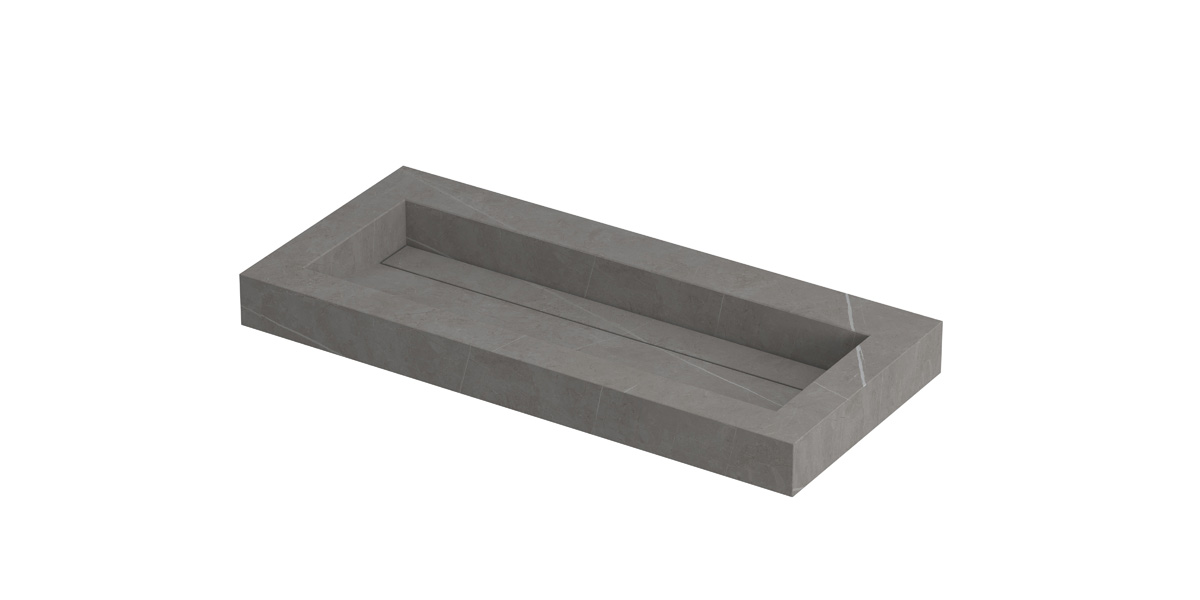 INK Pitch wast. keramische slab centraal m. drain + front + side skirts zonder krgt. H90xB1000xD450 Armani grey mat / 210341