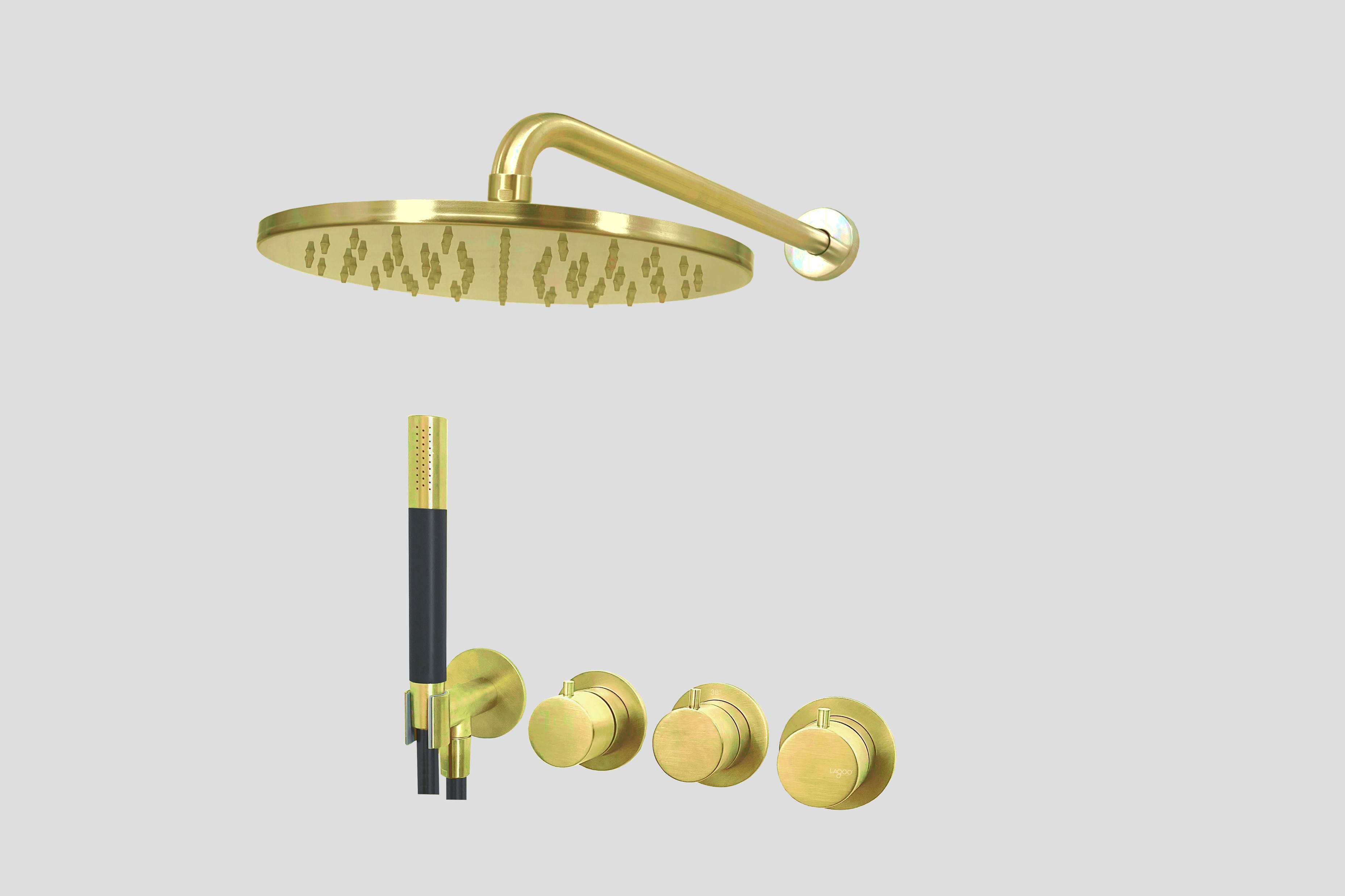Lagoo Garda Lagoo Voordeel Set: thermostatische douche set Tripple7 LVS3BB Brushed Brass PVD