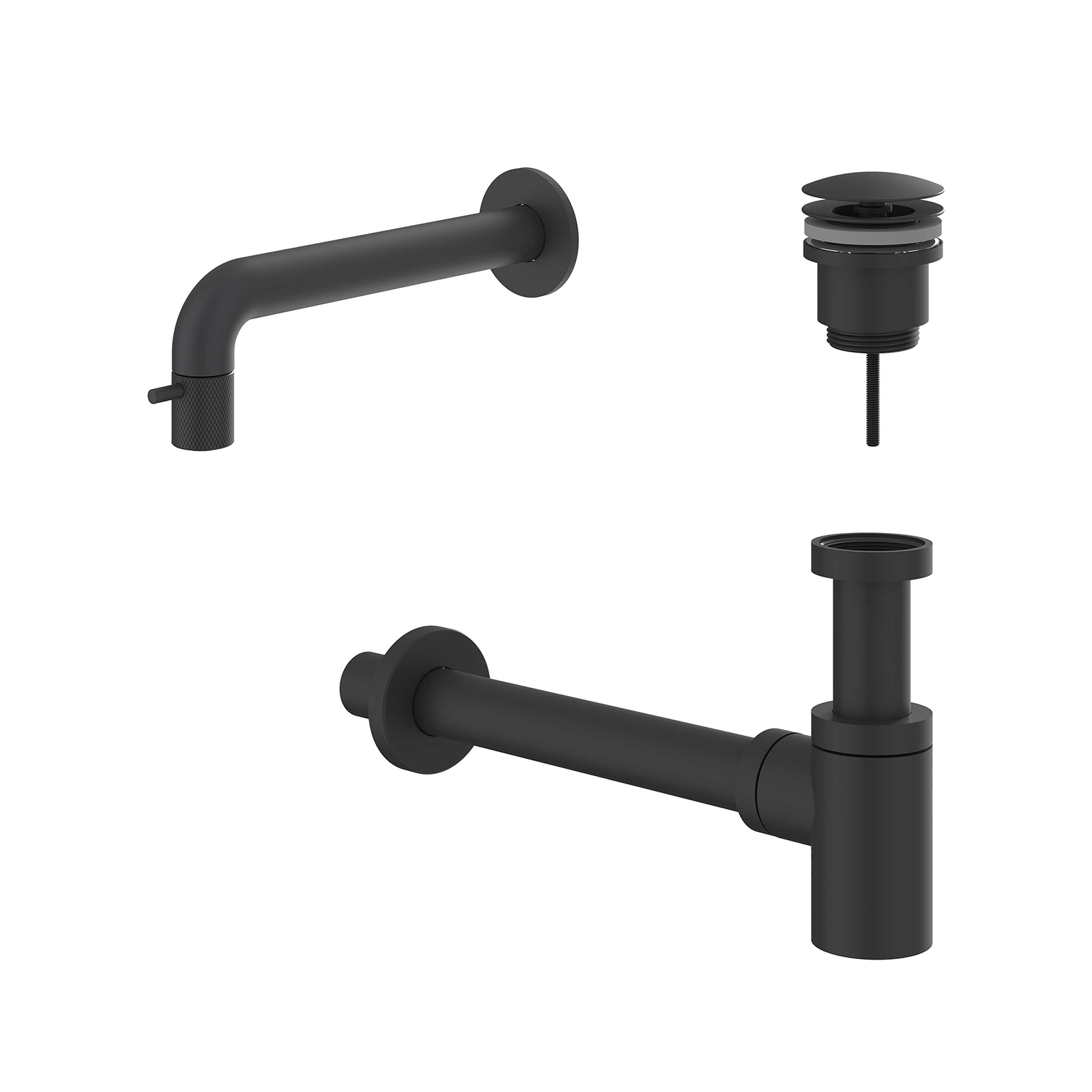 IVY Nexus Combiset: fonteinkr. wandmodel inkortbaar designplug always open + design sifon 6902222 Mat zwart PED