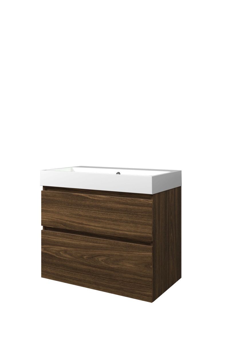 Proline set polystone Loft wast. z. krgt. en onderk. a-sym. PGWC800CA Cabana oak/Glans wit H700xB800xD460