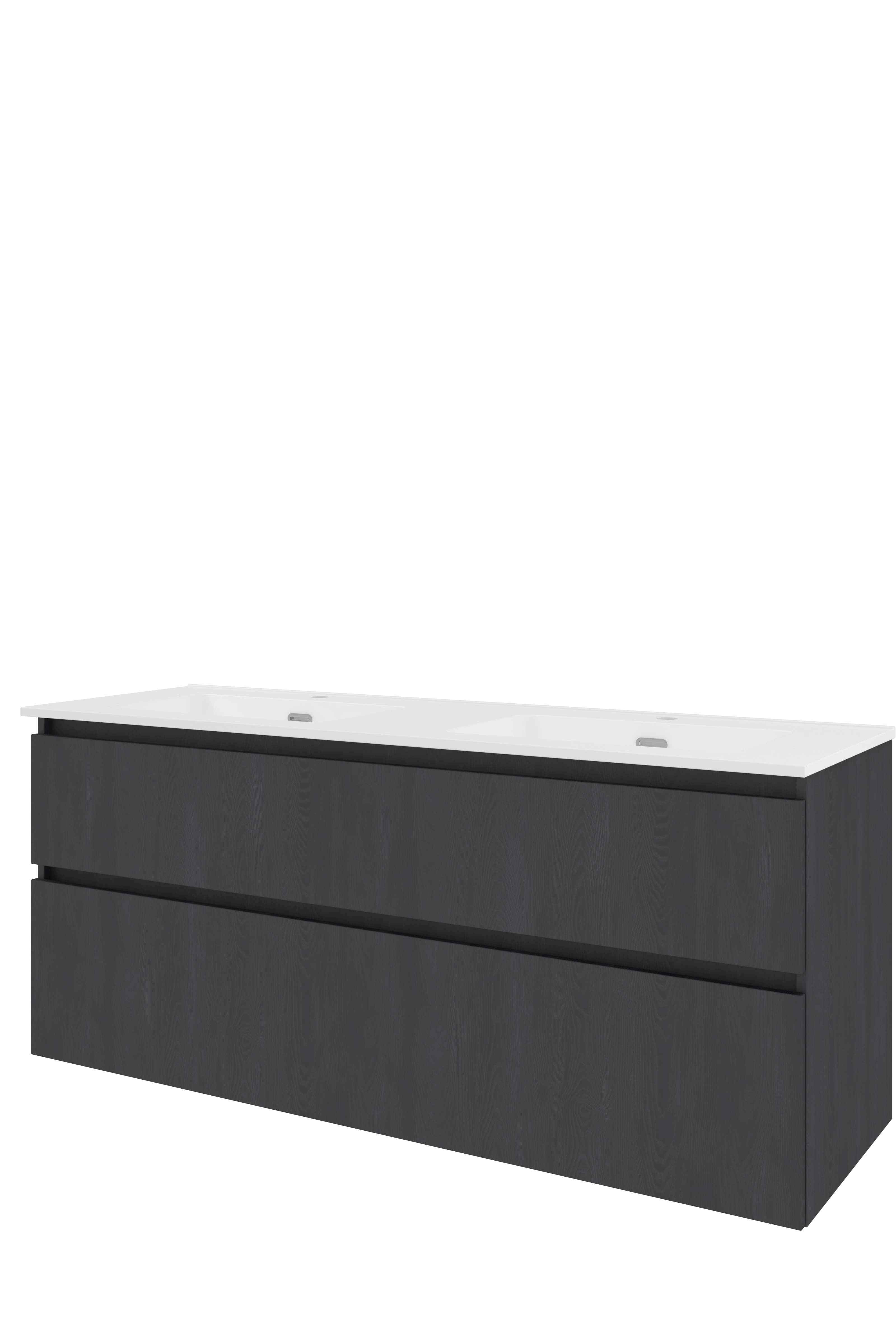 Proline Set porselein Elegant wast. dubbel met 2 kr.gaten en onderkast a-sym. 1817447 Black oak/Glans wit 1400x460x620