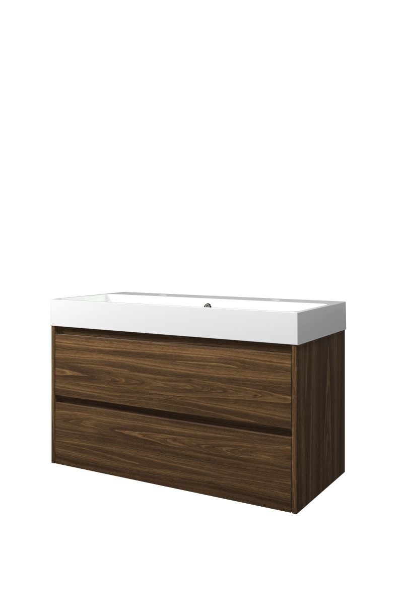 Proline set polystone Loft wast. met 2 krgt. en onderk. sym. PGWB1002CA Cabana oak/Glans wit H620xB1000xD460