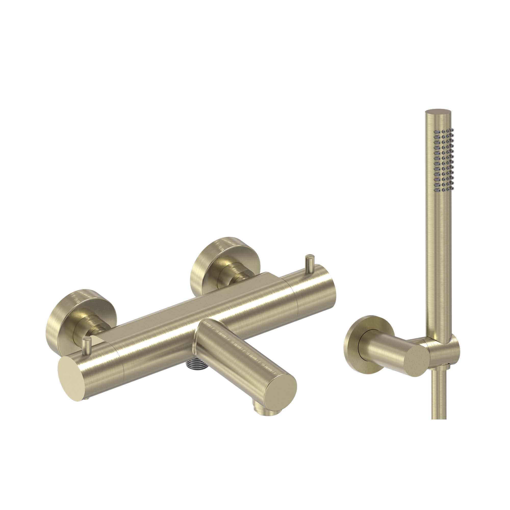 MAY set Badthermostaat incl. wandsteun verst. slang 125 cm en staaf handdouche 6802204 Geborsteld mat goud PVD