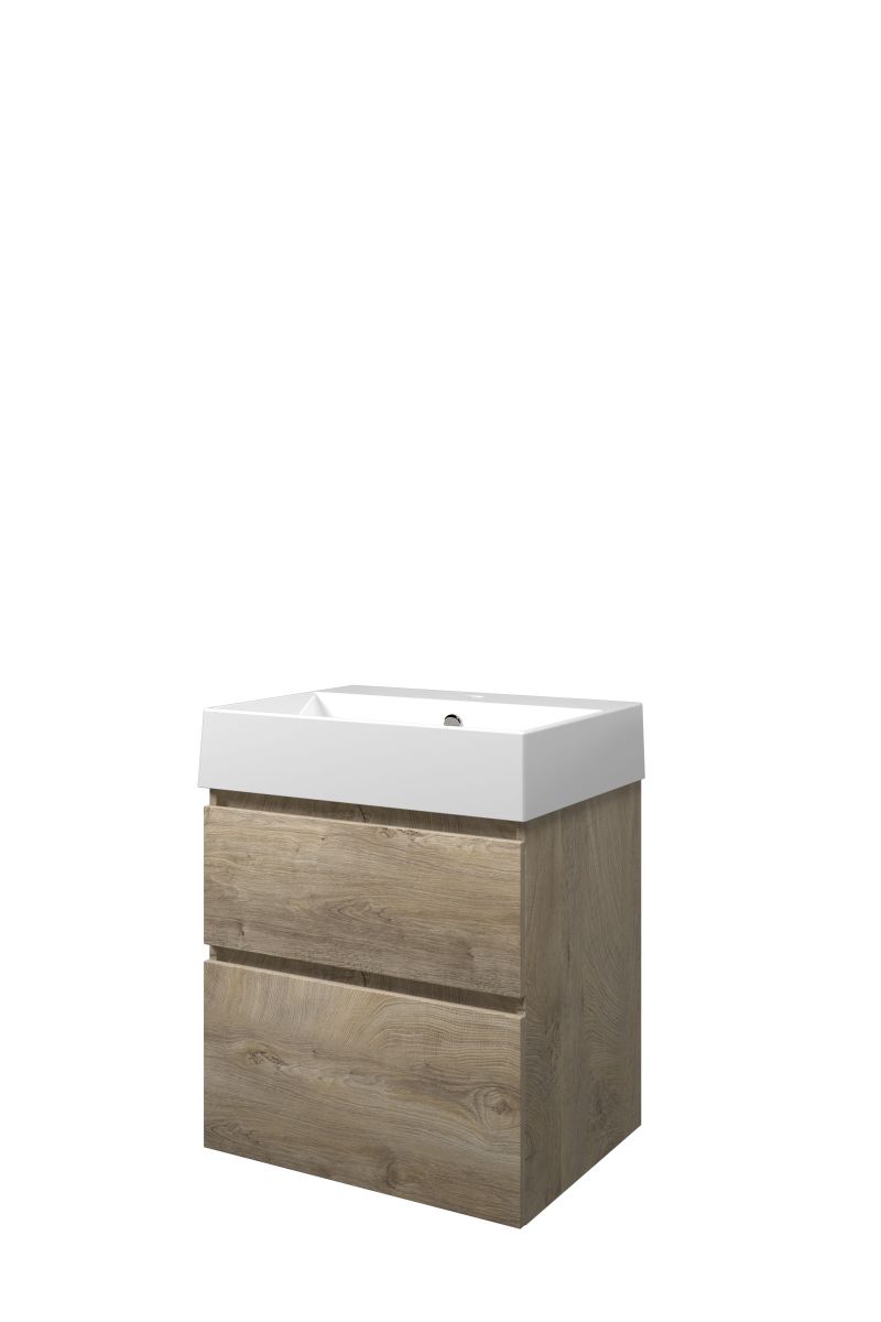Proline set porselein Loft wast. met 1 krgt. en onderk. a-sym. ZGWC601RO Raw oak/Glans wit H700xB600xD460