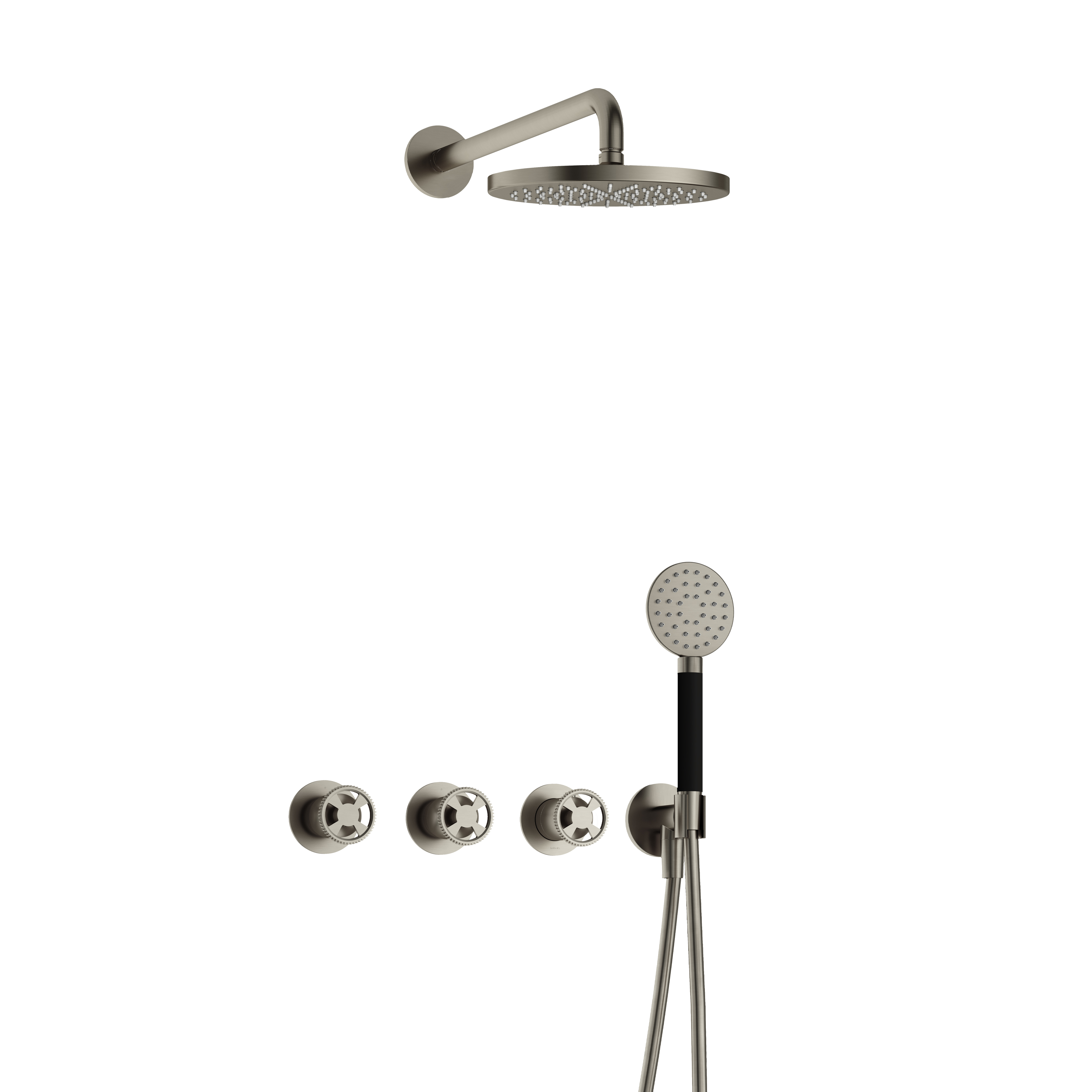 Hotbath Cobber Work inbouwset m. 2 stopkr. m. ronde handd. plaf. buis 15 cm en M106 IBSW70GN125 Geborsteld Nikkel