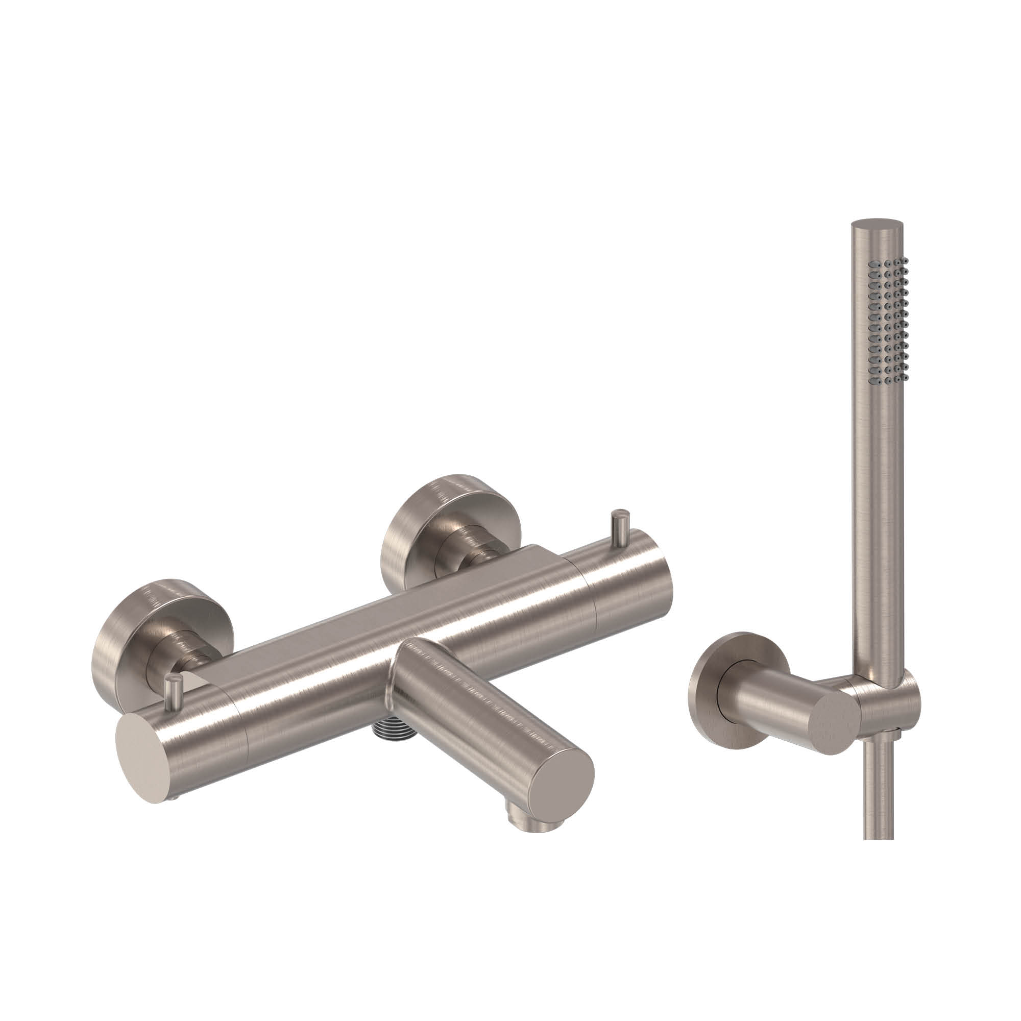 MAY set Badthermostaat incl. wandsteun verst. slang 125 cm en staaf handdouche 6802203 Geborsteld nickel PVD