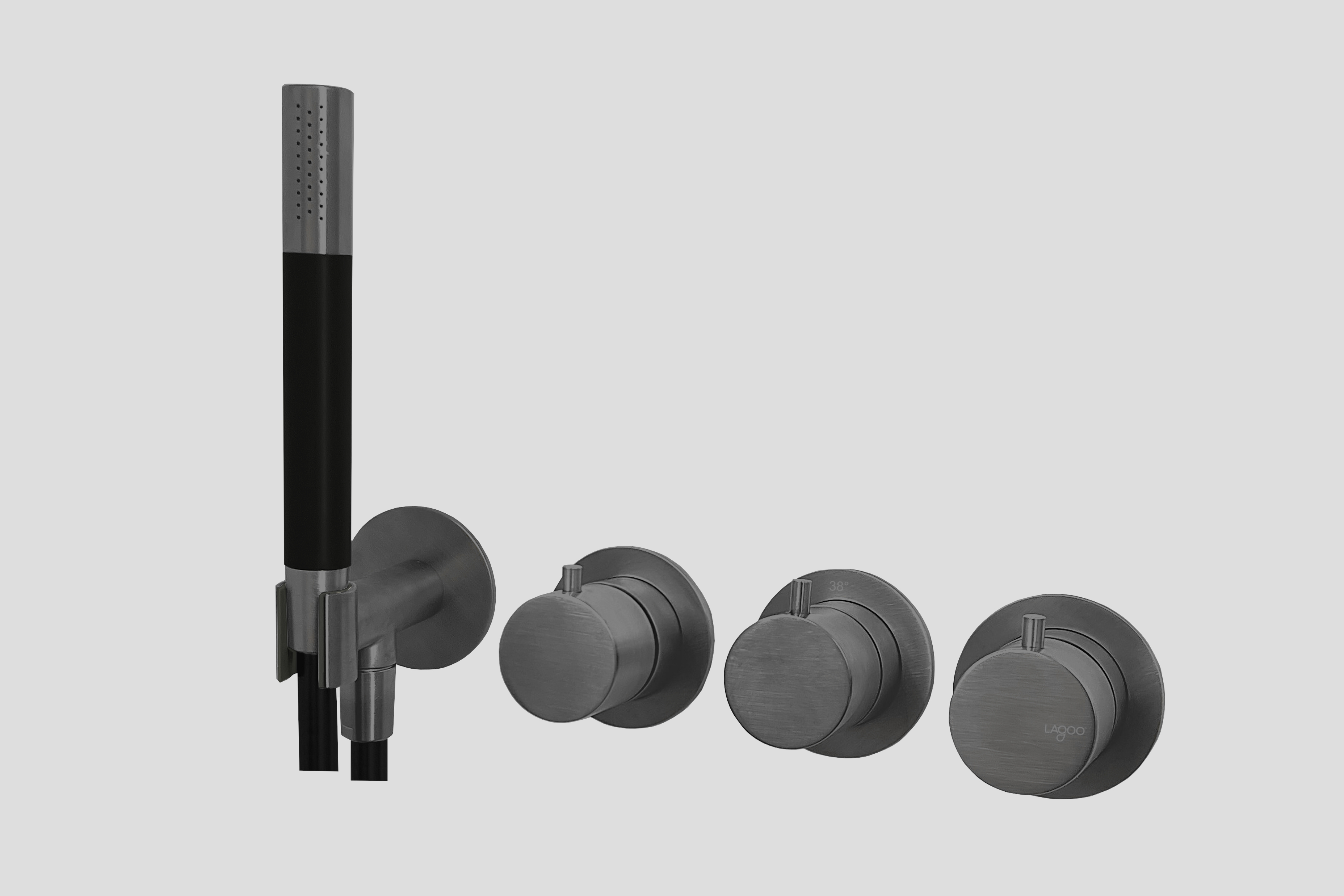 Lagoo inbouw douche/bad thermostaat Tripple7 met 3-weg omstel  + handdouche G2277GM Gun Metal PVD