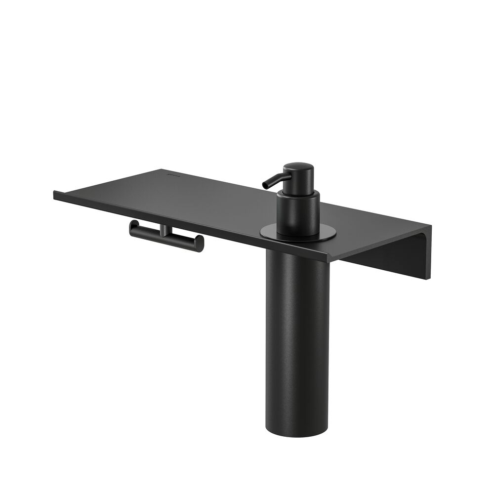 Geesa Leev Planchet 28 cm met zeepdispenser 200 ml Zwart met handdoekhaak Zwart 918216-06-280