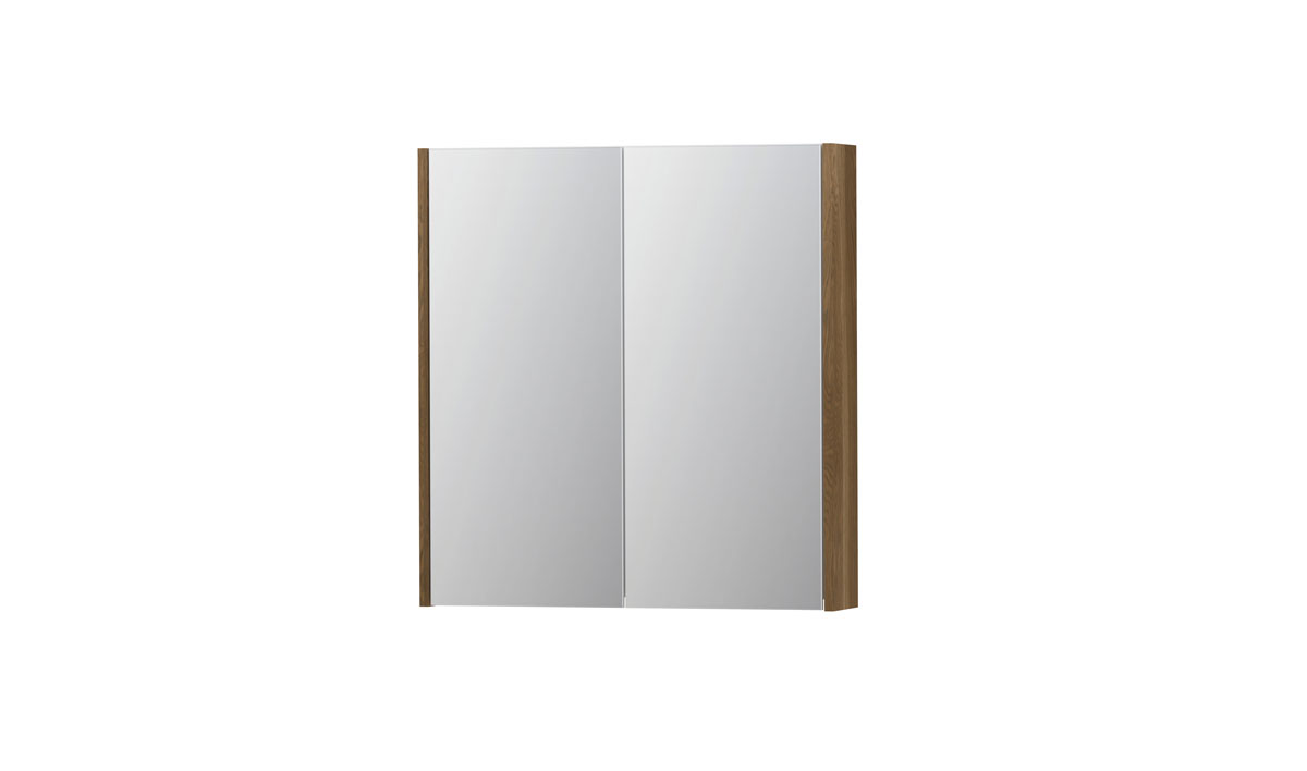 INK spiegelkast met 2 dubbelz. spiegeldeuren en stopc./schak. 1105168 Massief eiken H730xB700xD140