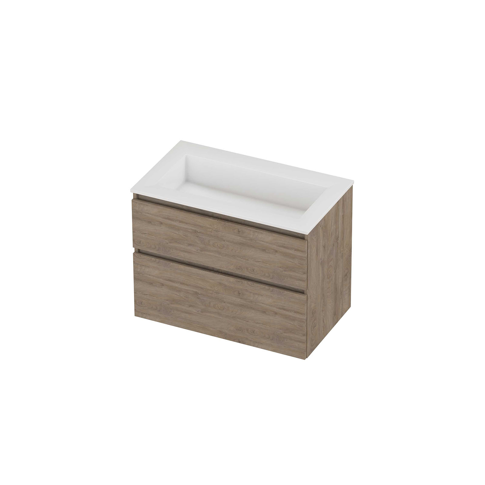 Proline set polystone Elegant wast. z. krgt. en onderk. a-sym. AGWC800RO Raw oak/Glans wit H620xB800xD460