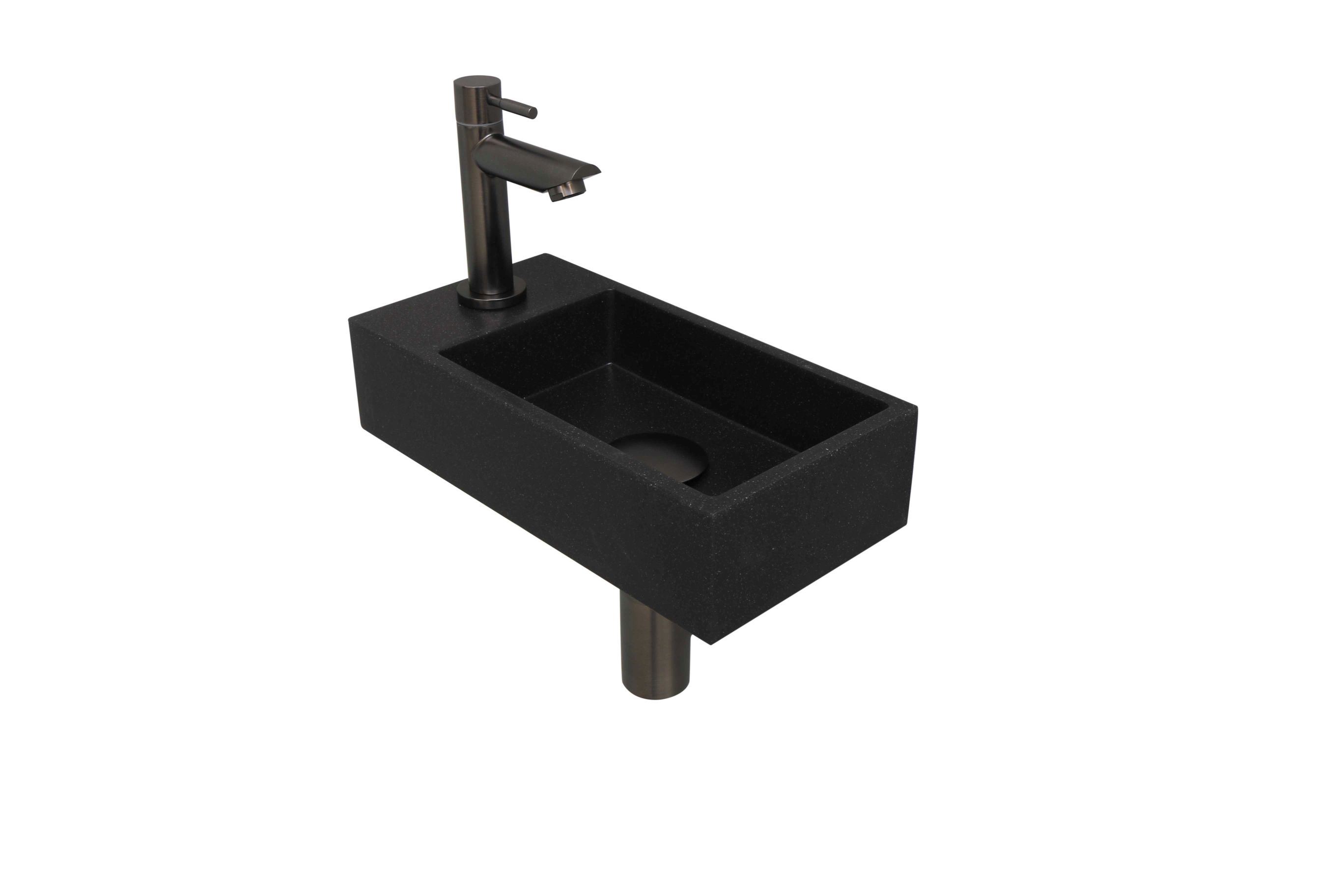 INK fonteinpack Quartz L incl. kraan sifon plug en montageset 1805164 Quartz zwart/gun metal H90xB360xD180