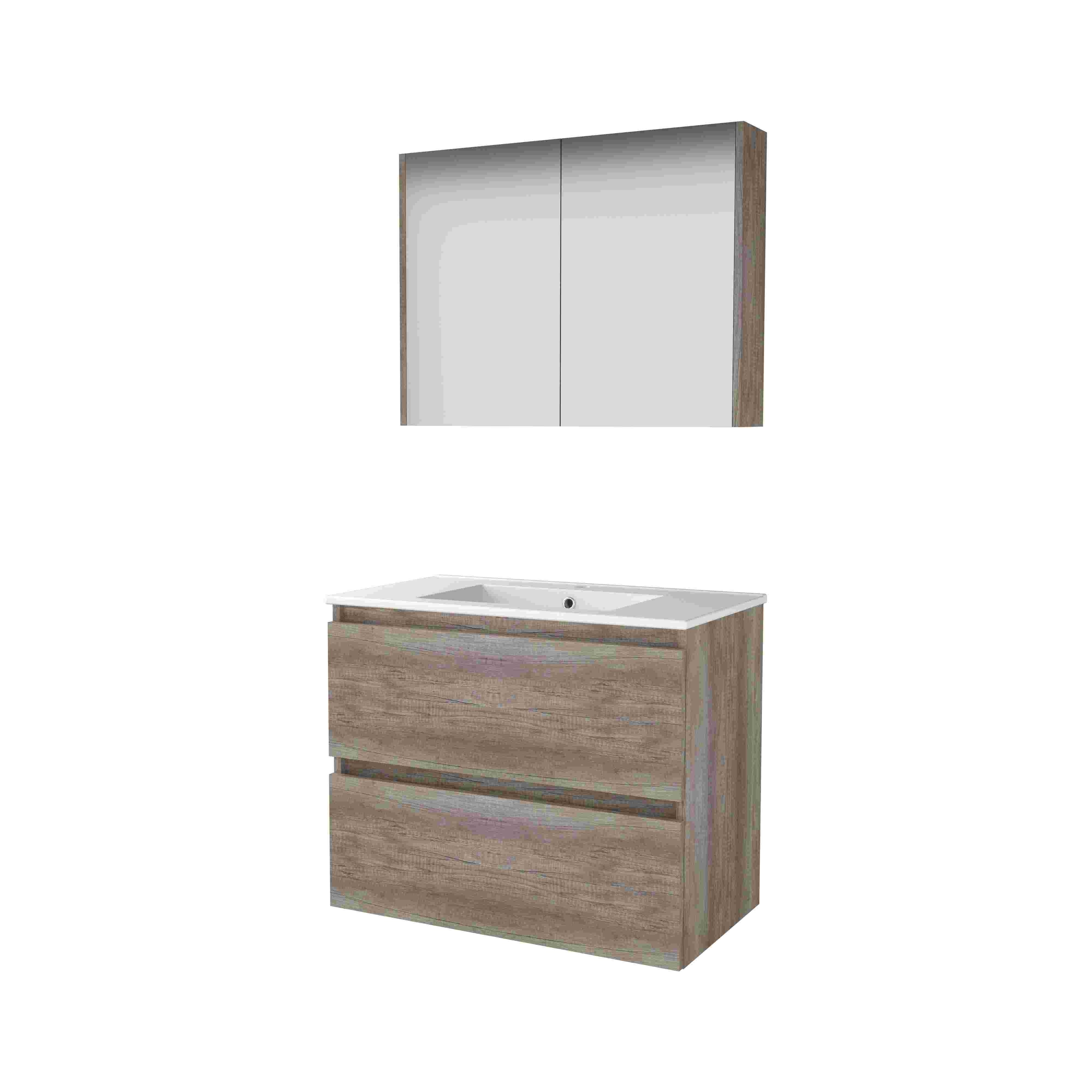 Basic Comfort 46 set 80x46cm greepl. 2 la keram. wast. 1 krgt. incl. kast C46GL80PSO Scotch Oak
