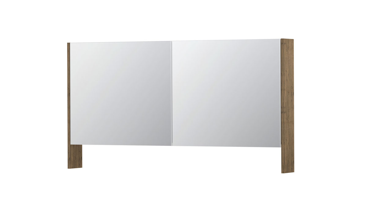 INK SPK3 spiegelkast m. dubbel gesp. 2 deuren icm open planchet en stop/schak. 1110310 Naturel eiken H740xB1400xD140
