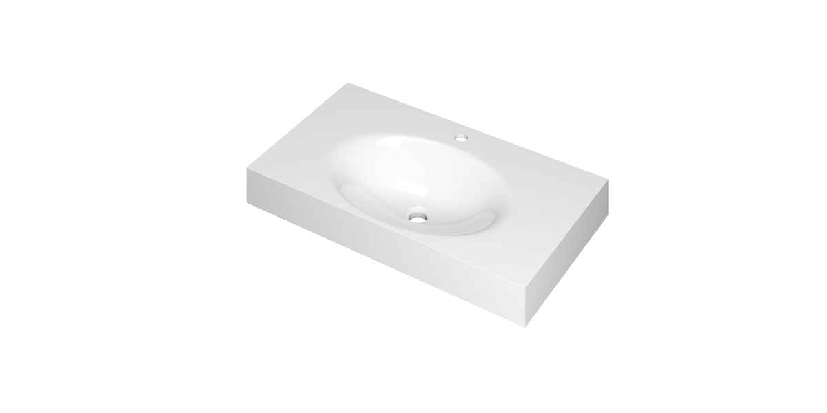 INK Smooth Wastafel polystone centraal met 1 kraangat 3407311 Glans wit Afm. 800x450x90