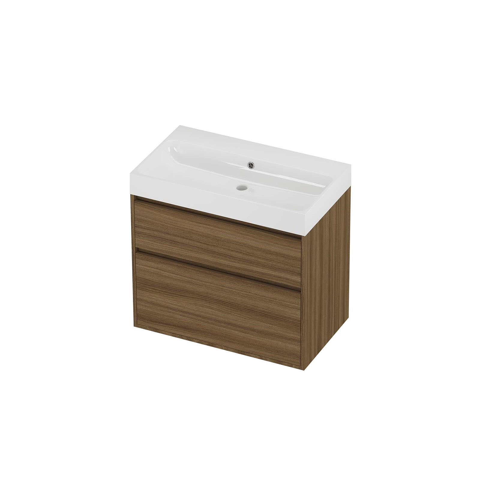Proline Set polystone Loft wast. z. krgt. en onderk. greepl. 2 la a-sym. in kader PGWG800CW Glans wit/Caramel walnut 80x46x75