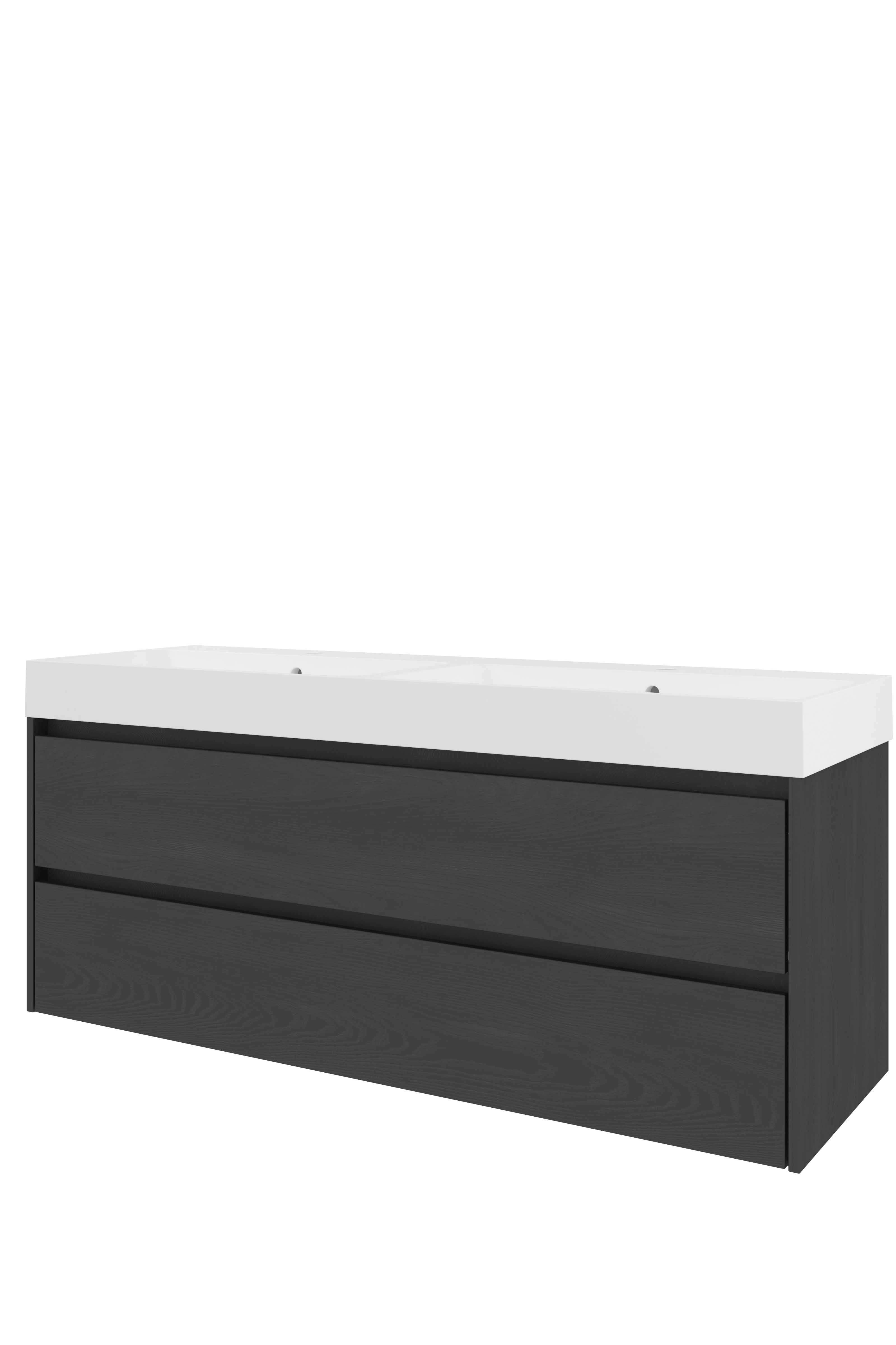 Proline Set polystone Loft wast. met 2 kr.gaten en onderkast sym. PMWB1402BO Black oak/Mat wit 1400x460x620