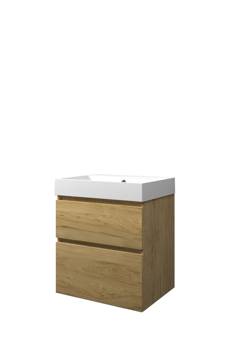 Proline set polystone Loft wast. z. krgt. en onderk. a-sym. PMWC600IO Ideal oak/Mat wit H700xB600xD460