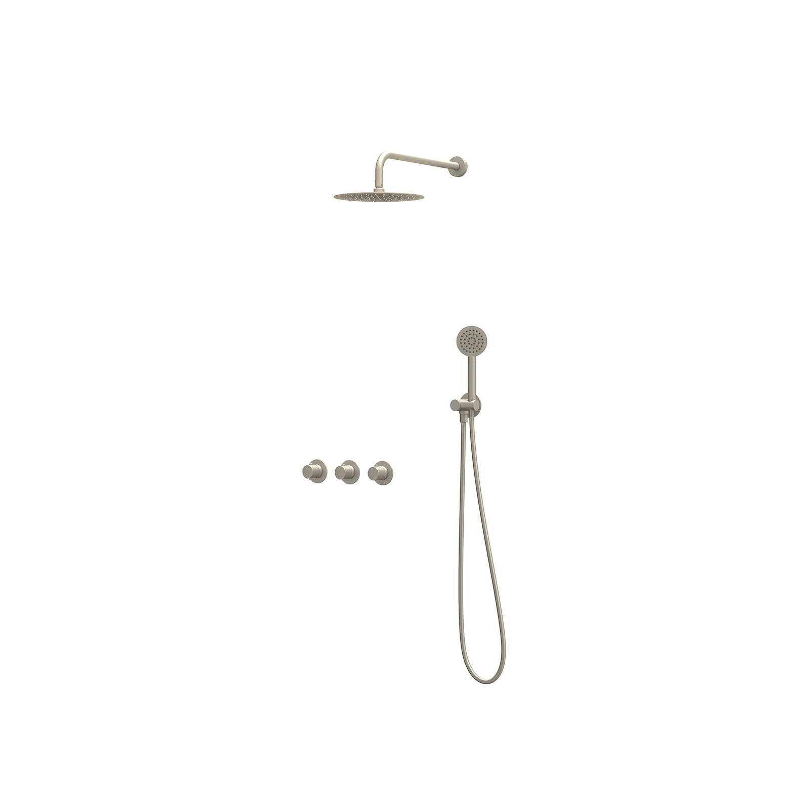 IVY Nexus set 2 stopkr. w.arm R25cm verst. steun m. geint. uitl. slang 150cm + s.spr. hd. CSN4EXGNCBAC Geborsteld nickel PVD