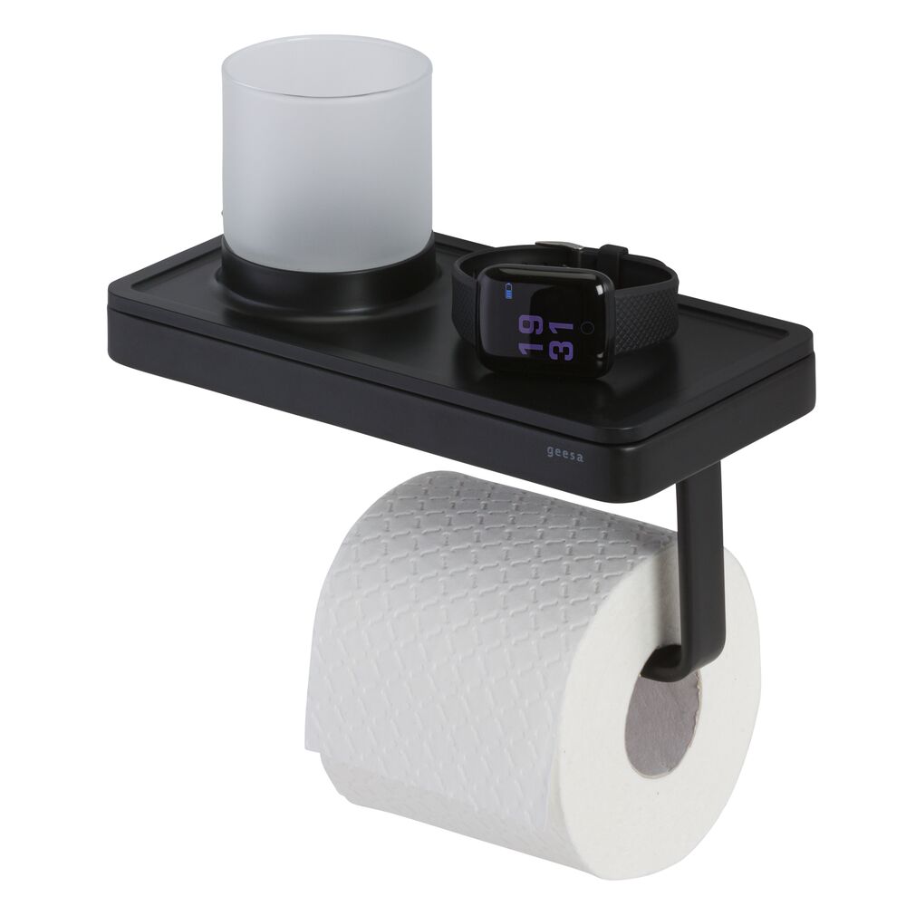 Geesa Frame toiletrolhouder met planchet en (LED licht)houder zwart/zwart 918889-06-06