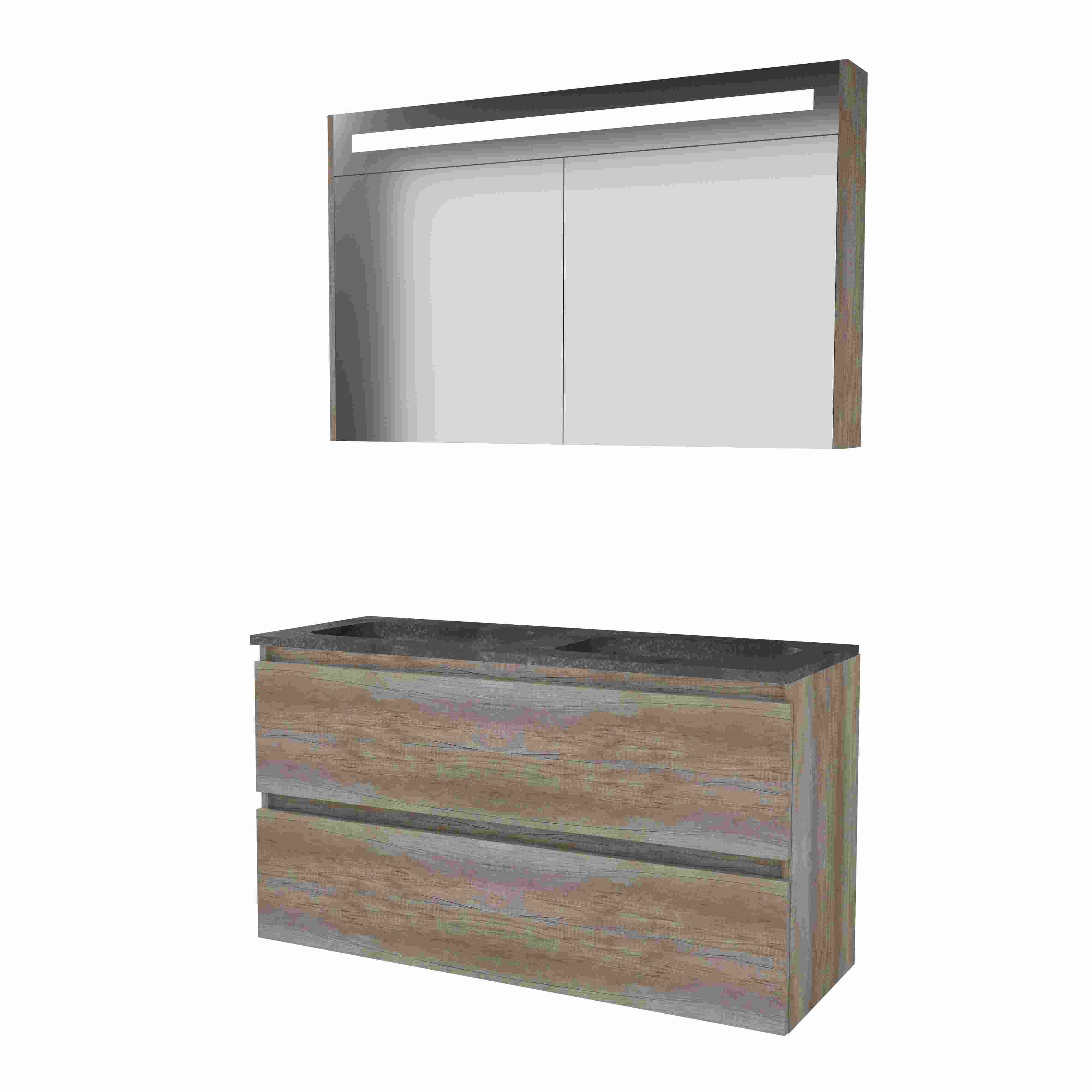 Basic Prem. 46 onderk. GL incl. 2 la + hardst. wast. z. krgt. incl. sp.kast m. geint. Led B1200xD460 Scotch Oak / 1813200